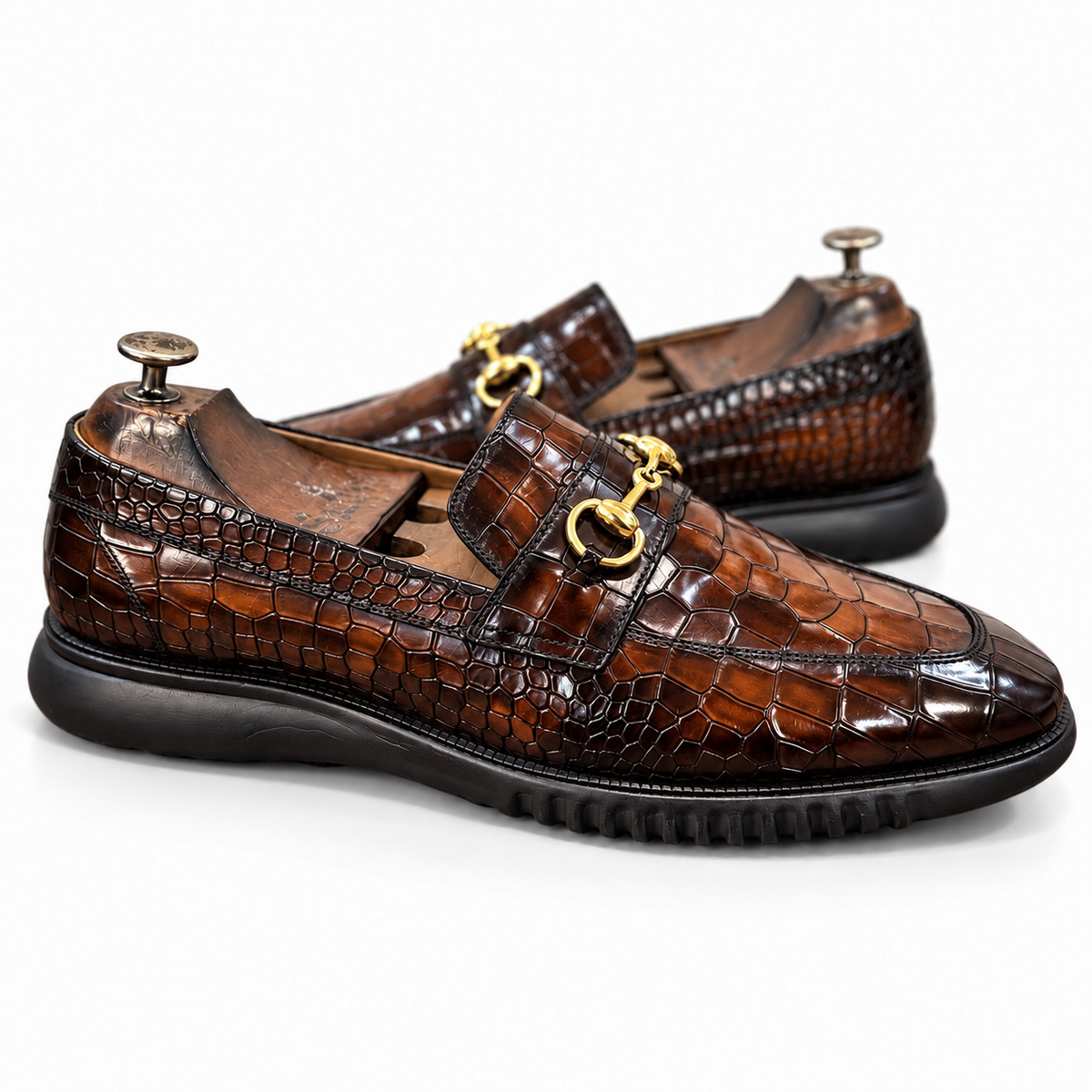 Aurelio Croco Gold Horsebit Loafers