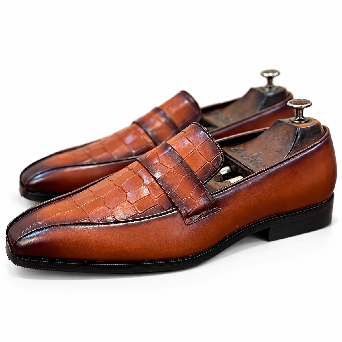 Saalvi Cognac Croco Prestige Penny Loafers