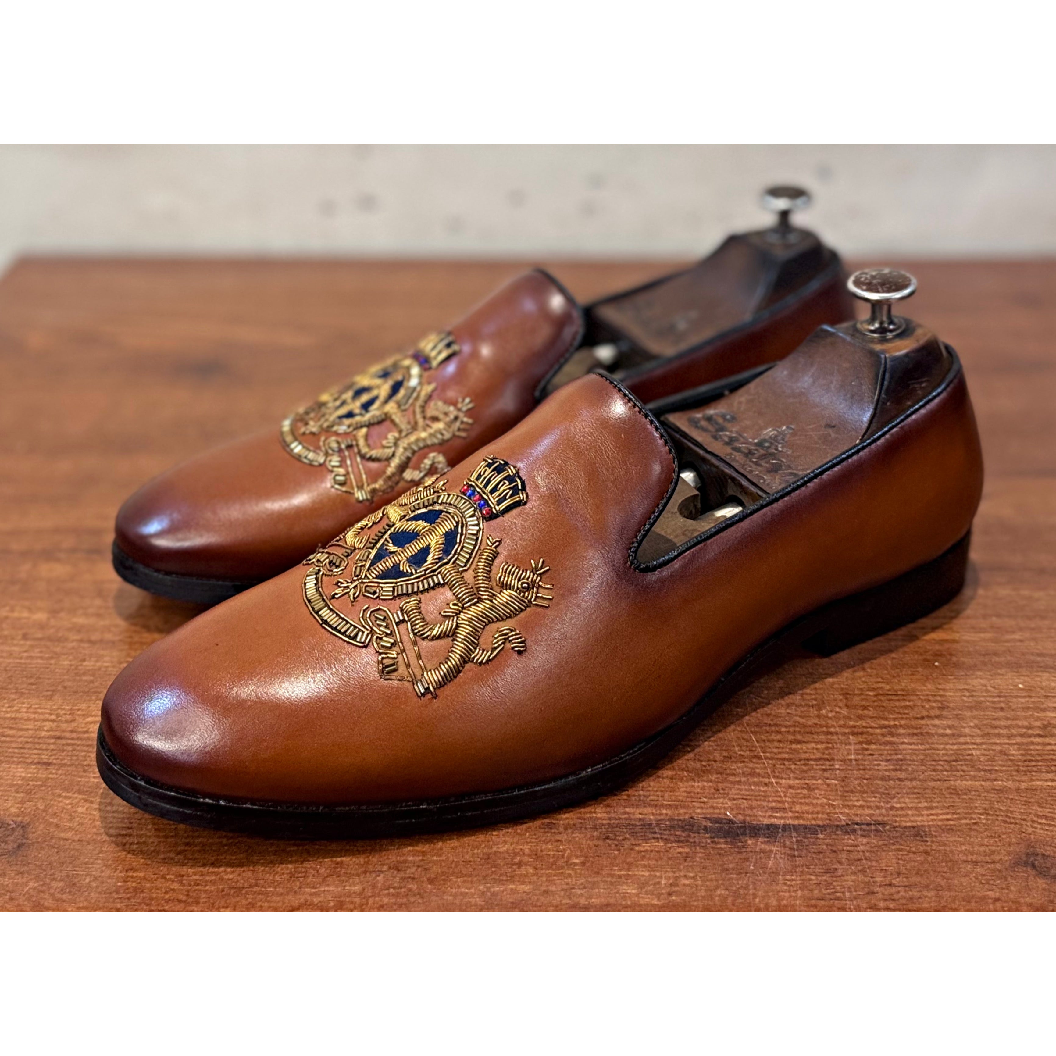 Royal Hand Zardosi Slipons Tan