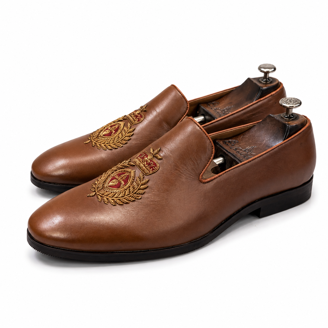 Royal Heritage Brown Embroidered Loafers