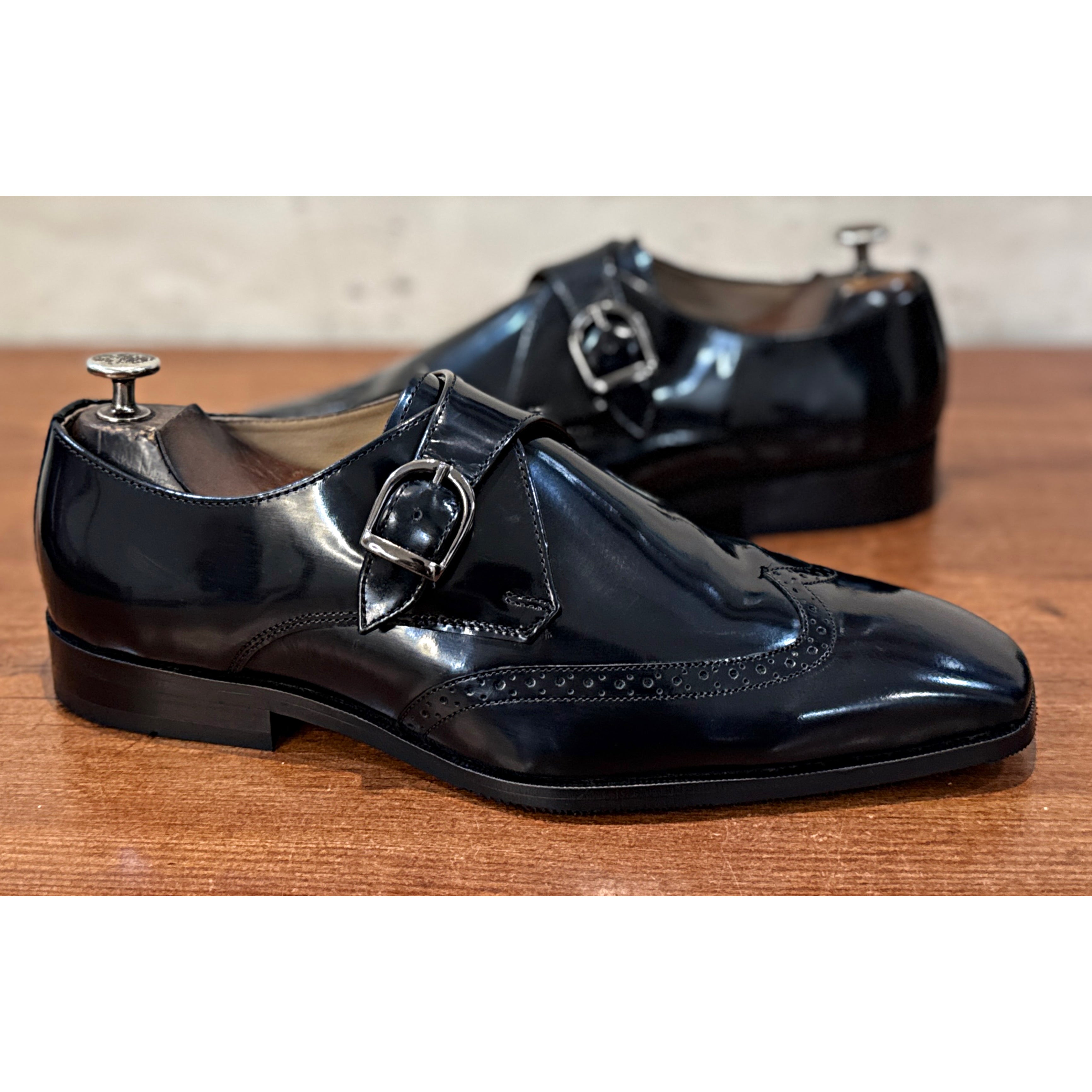 Black Patent Leather Monk Strap Shoes – Luxury Single Buckle Formal Dress Shoes
