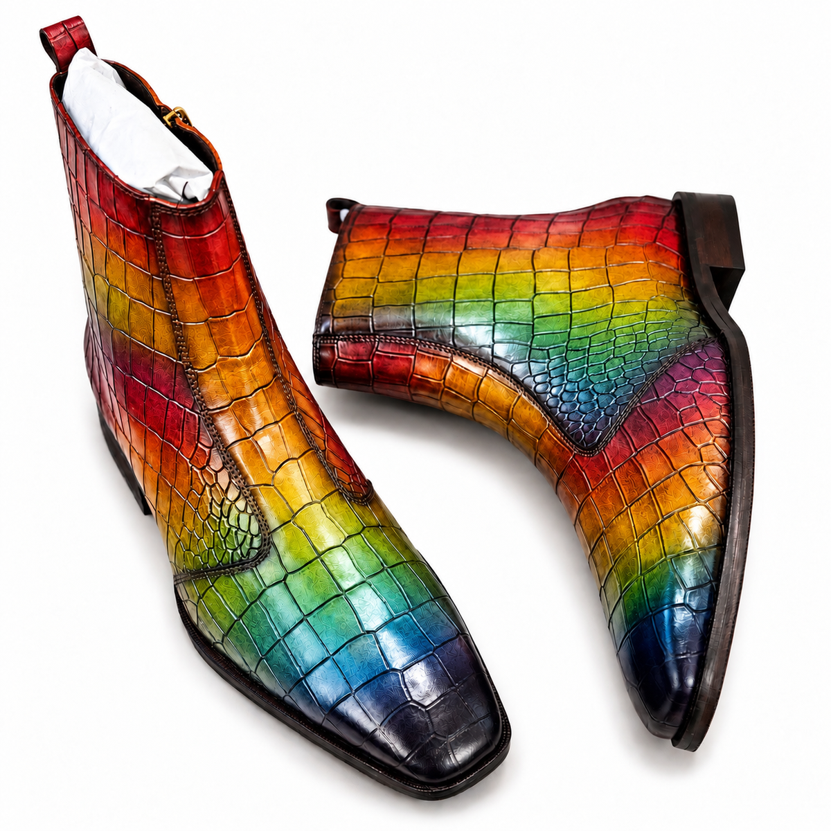 Prismatic Croc Luxe Hand-Patina Chelsea Boots
