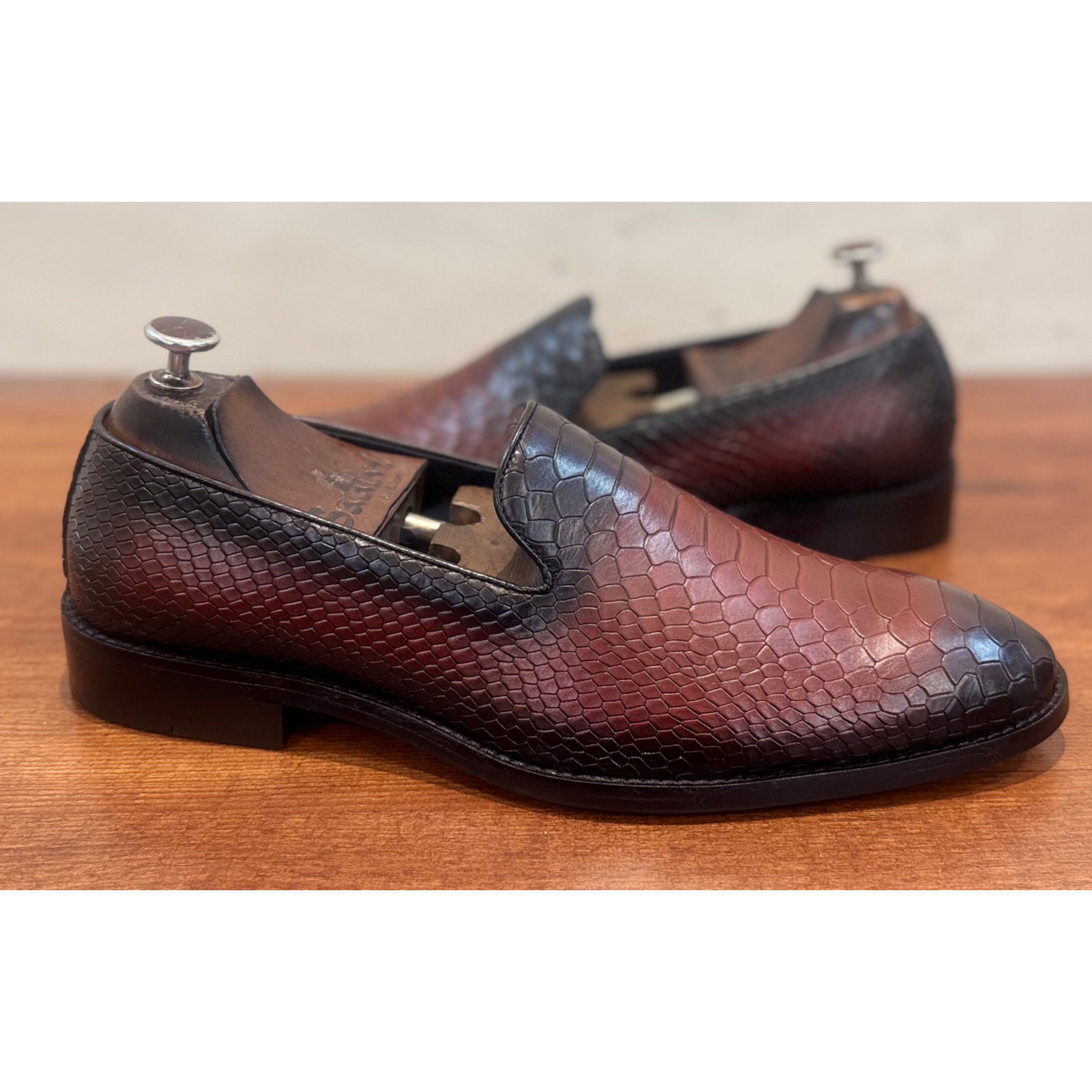 Python Embossed Loafers |Wine