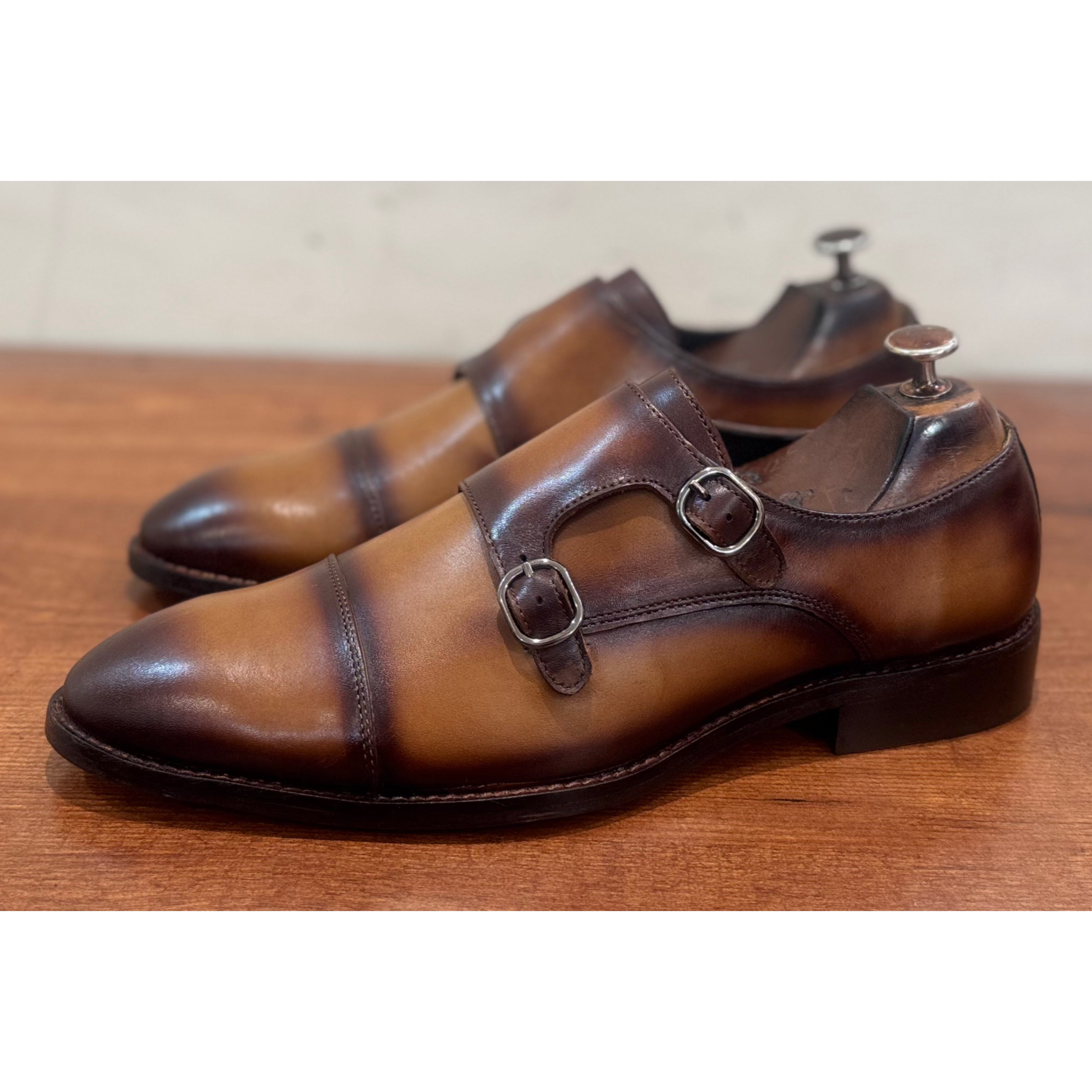 Tan Double Strap Monk Hand Patina