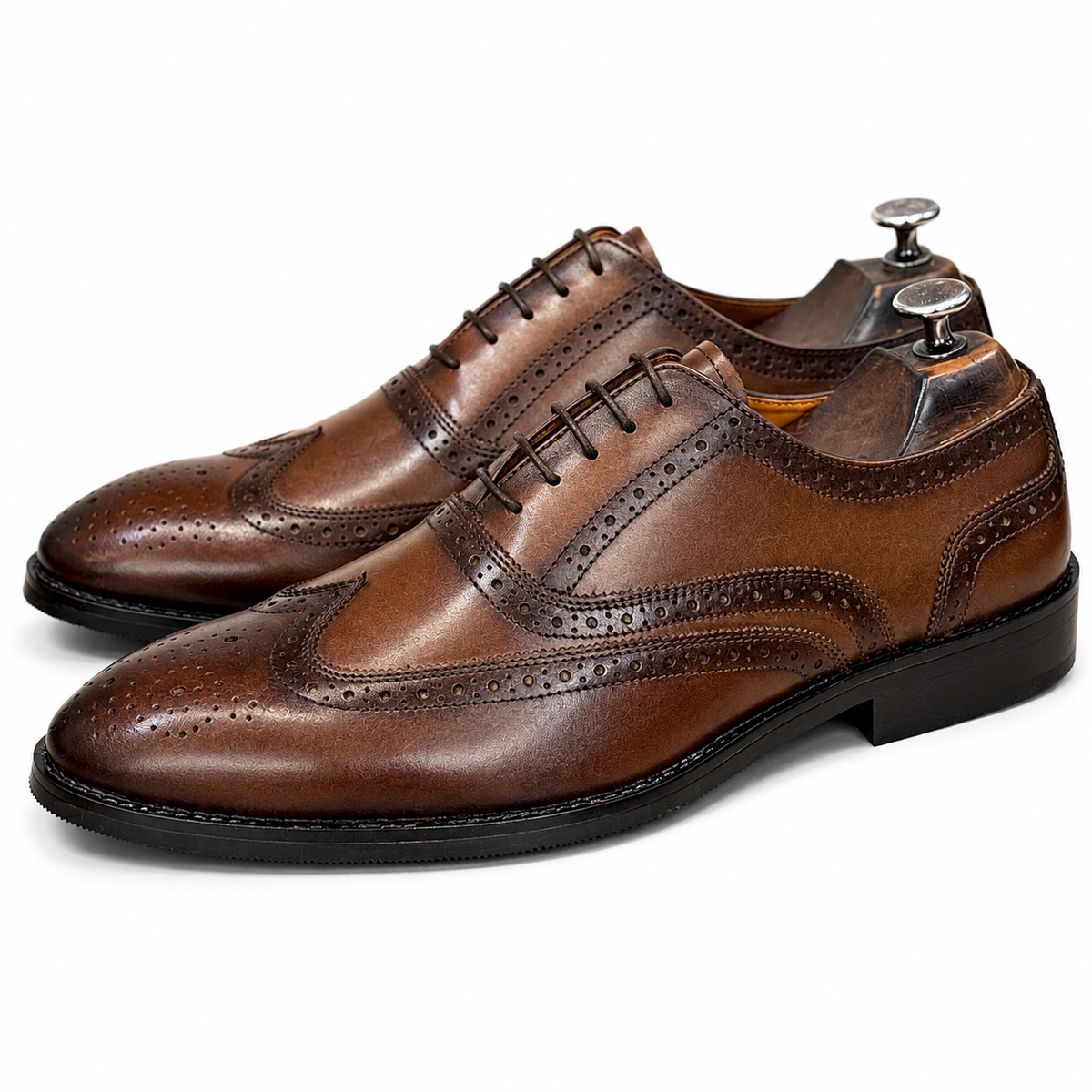 Classic Brown Wingtip Brogue Leather Oxford Shoes