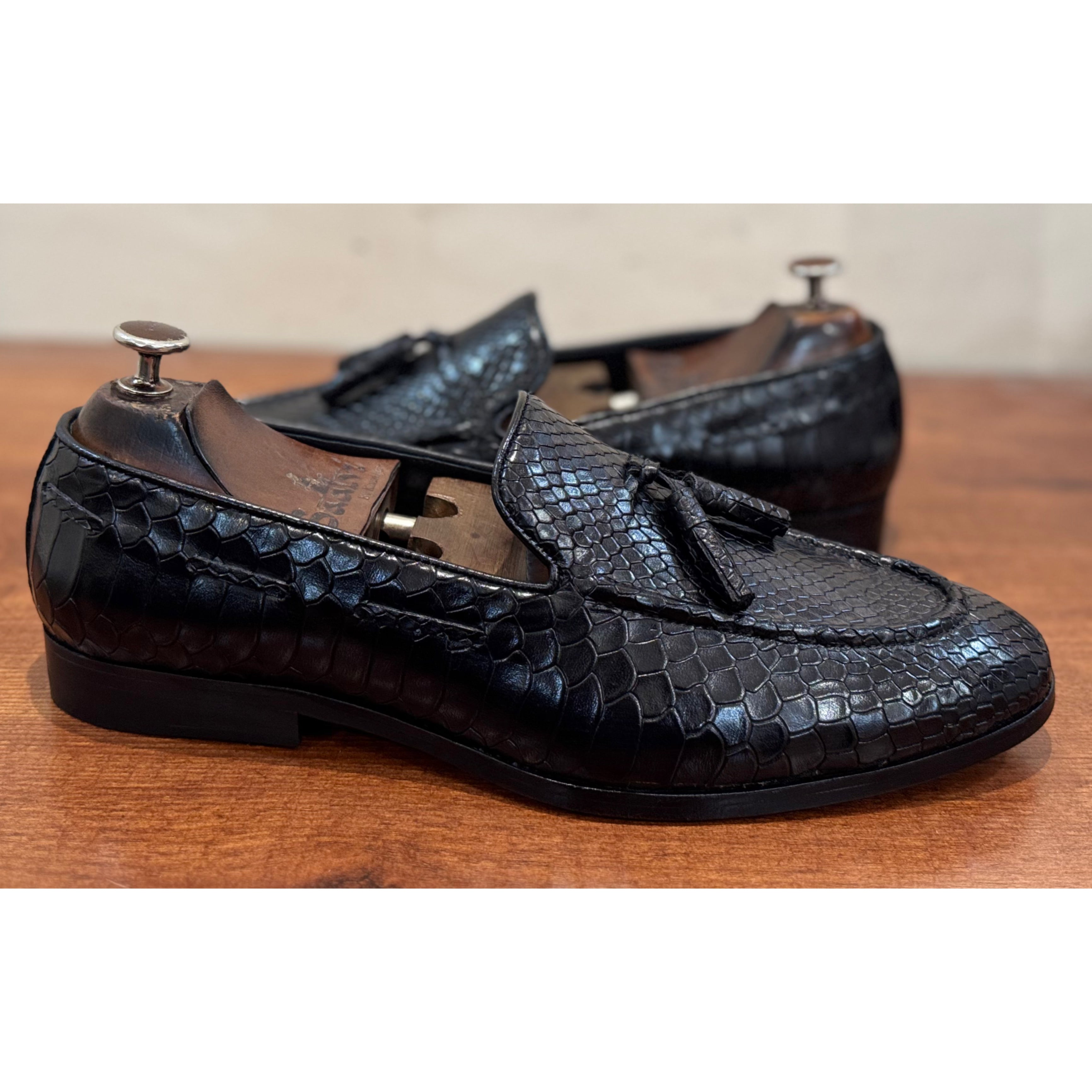 Python Embossed Loafers With Tassles