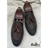 Brown Hand Woven Loafers With Tassels