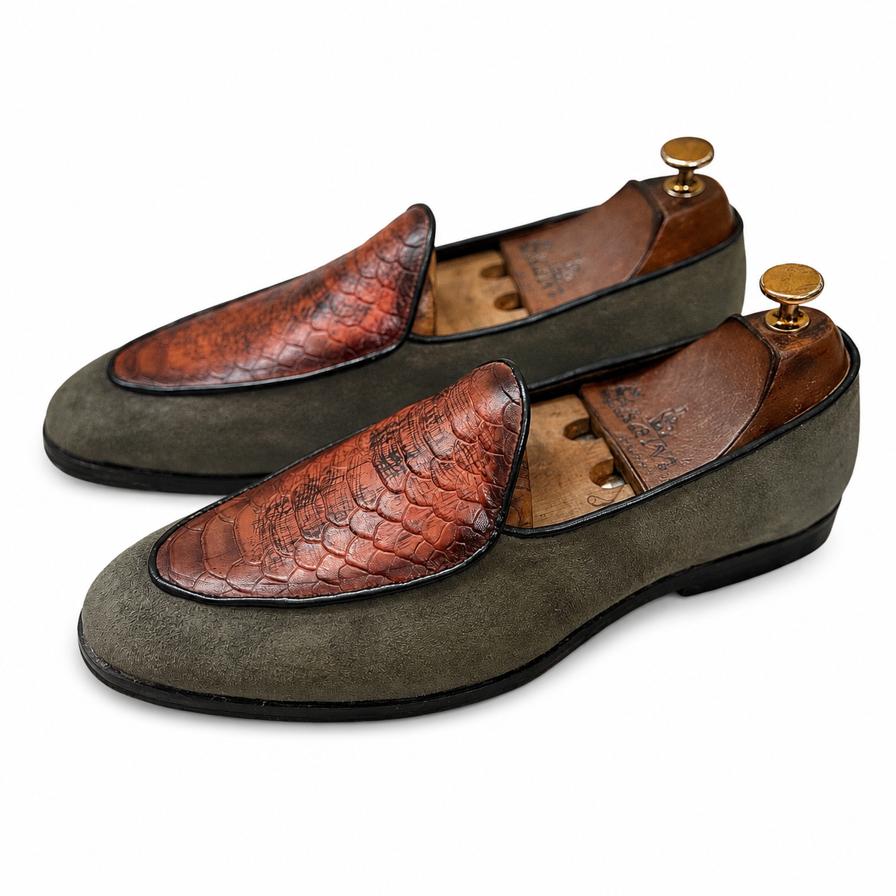 Ashford Belgian Loafers – Grey Suede & Croco Leather