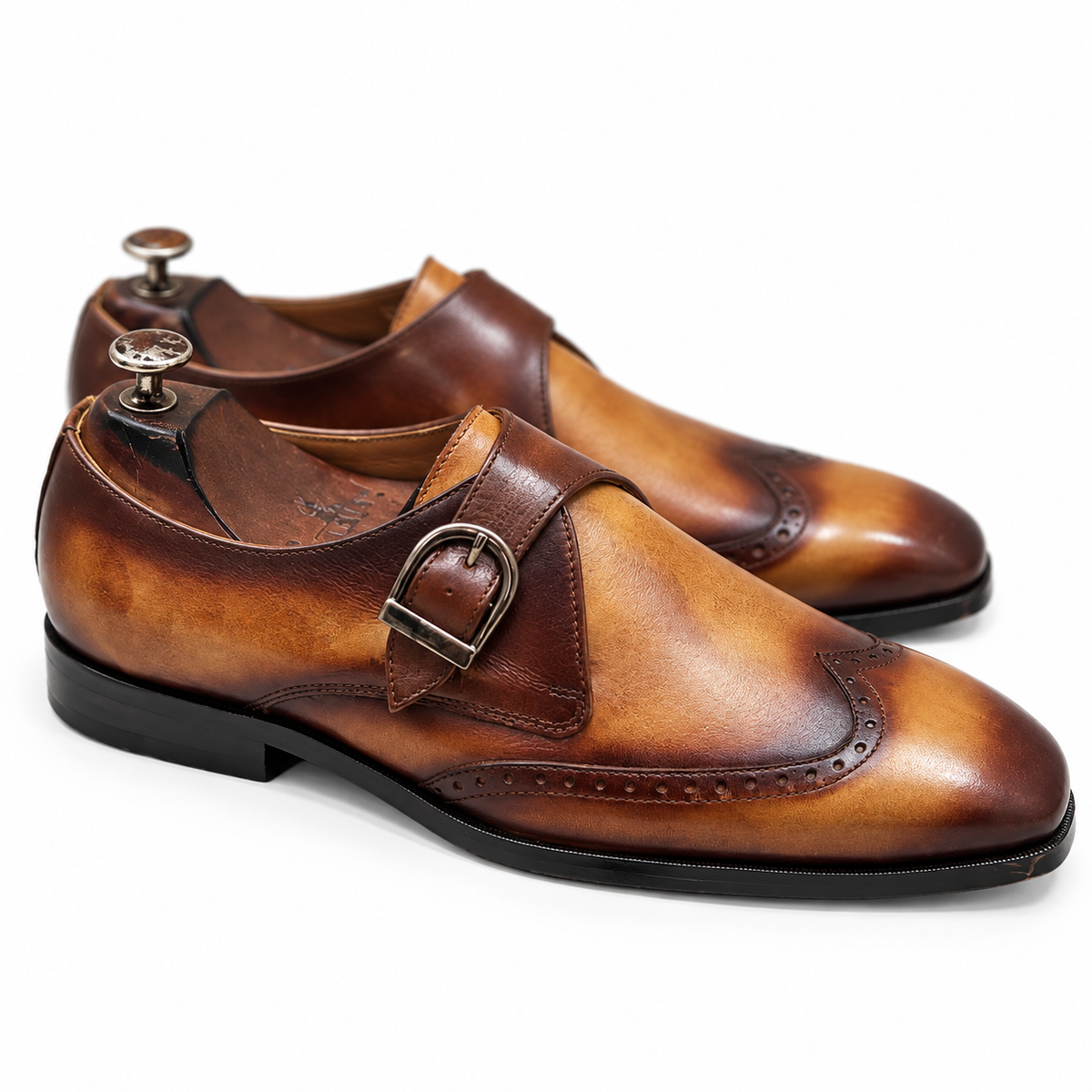 Saalvi Aureate Cognac Patina Single Monk Strap Shoes