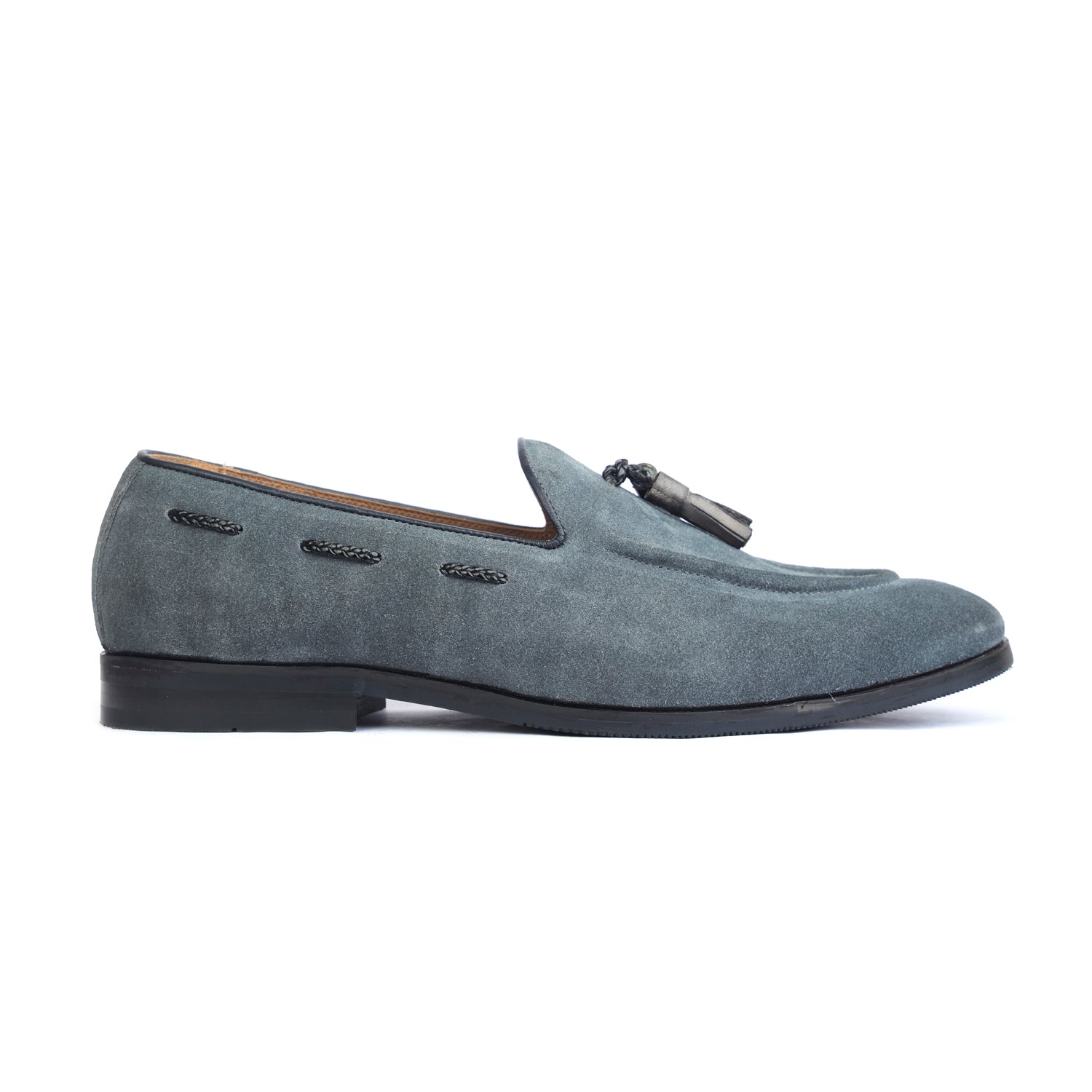 Grey Suede Loafers With Tassels