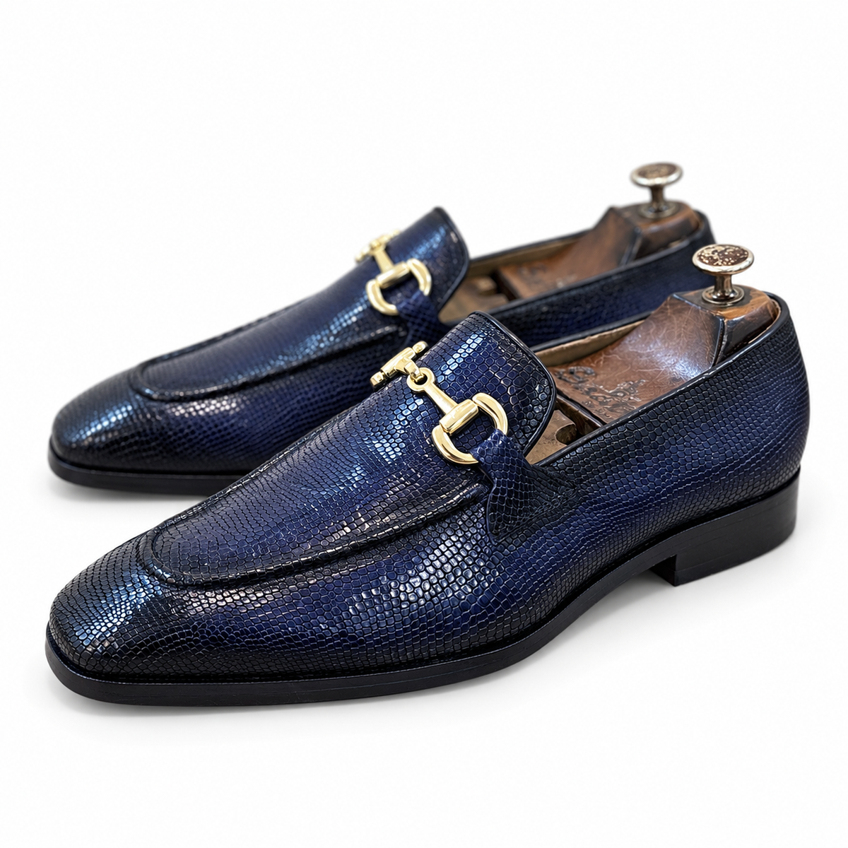 Savoy Spectator Monaco Lizard Horsebit Loafers – Midnight Navy
