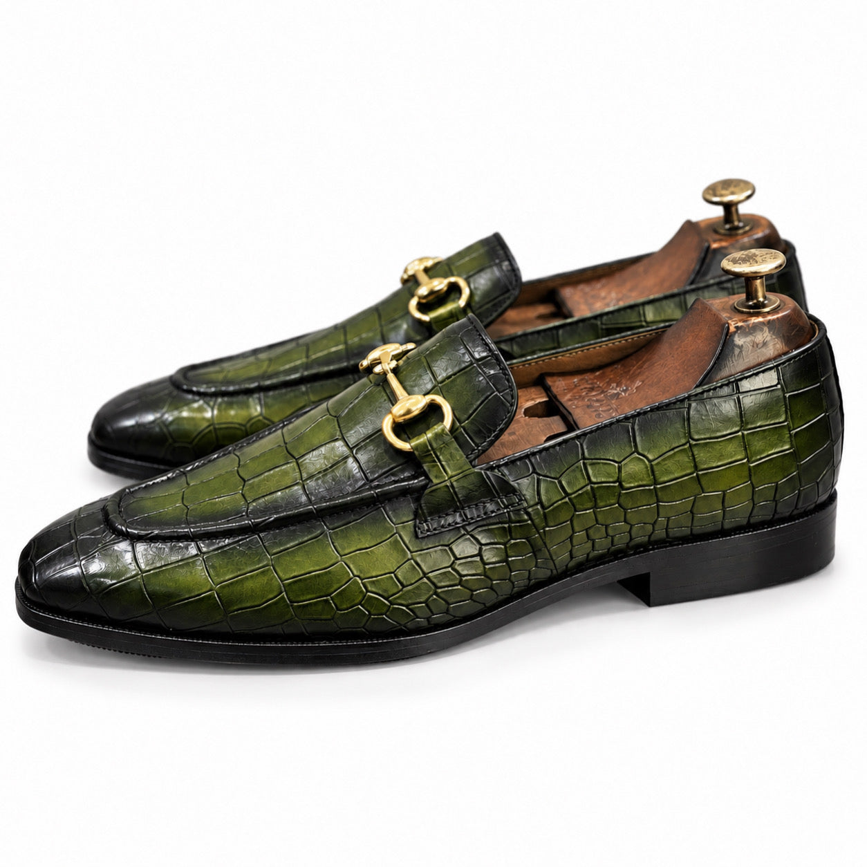 Emerald Noir Croc Horsebit Loafers