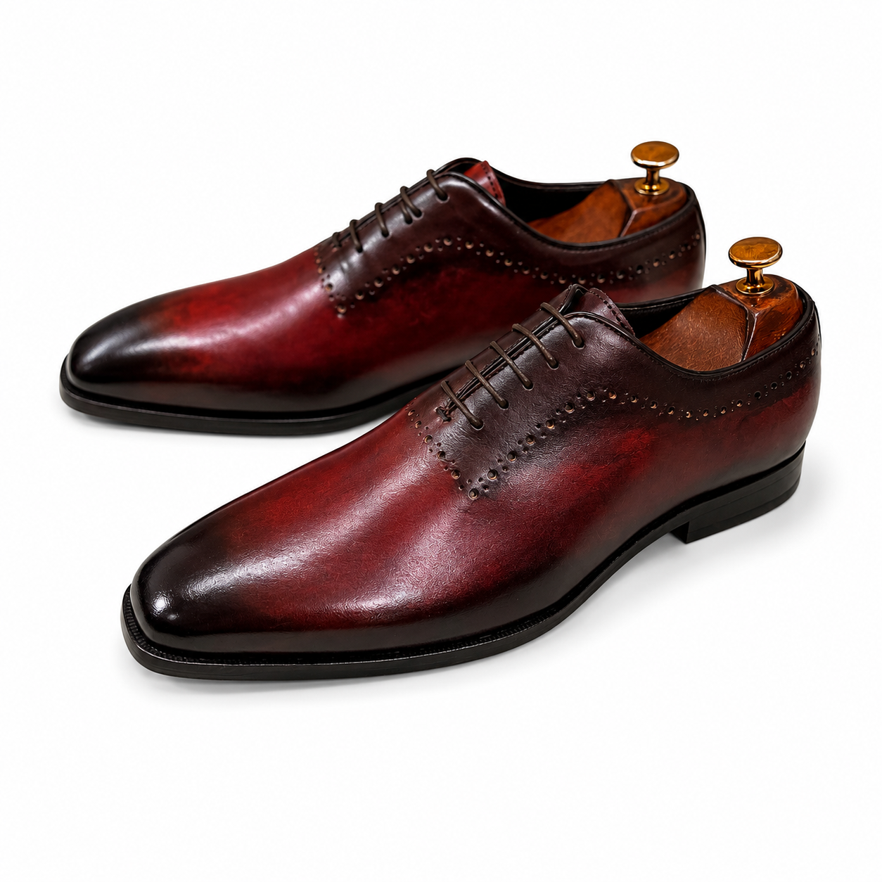 Hand-Finished Burgundy Leather Brogue Oxford Shoes
