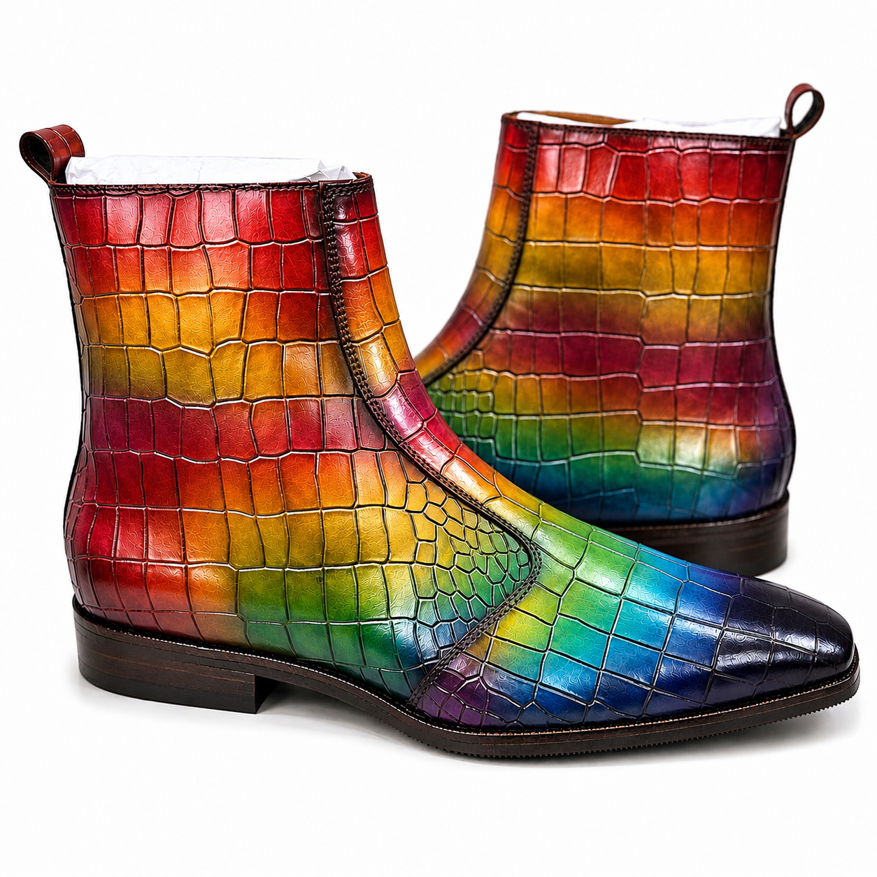 Prismatic Croc Luxe Hand-Patina Chelsea Boots
