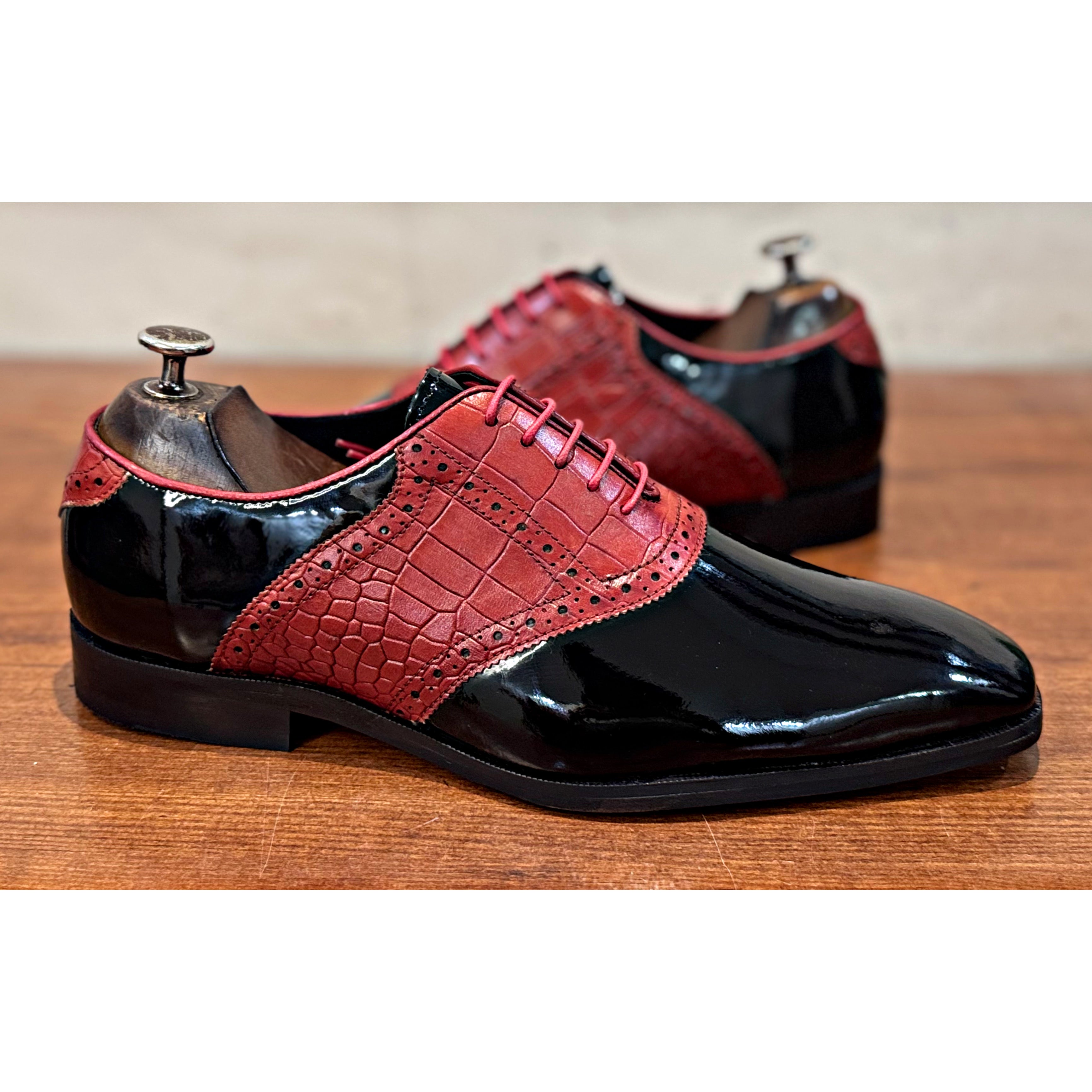 Black Patent Oxfords Red Croco