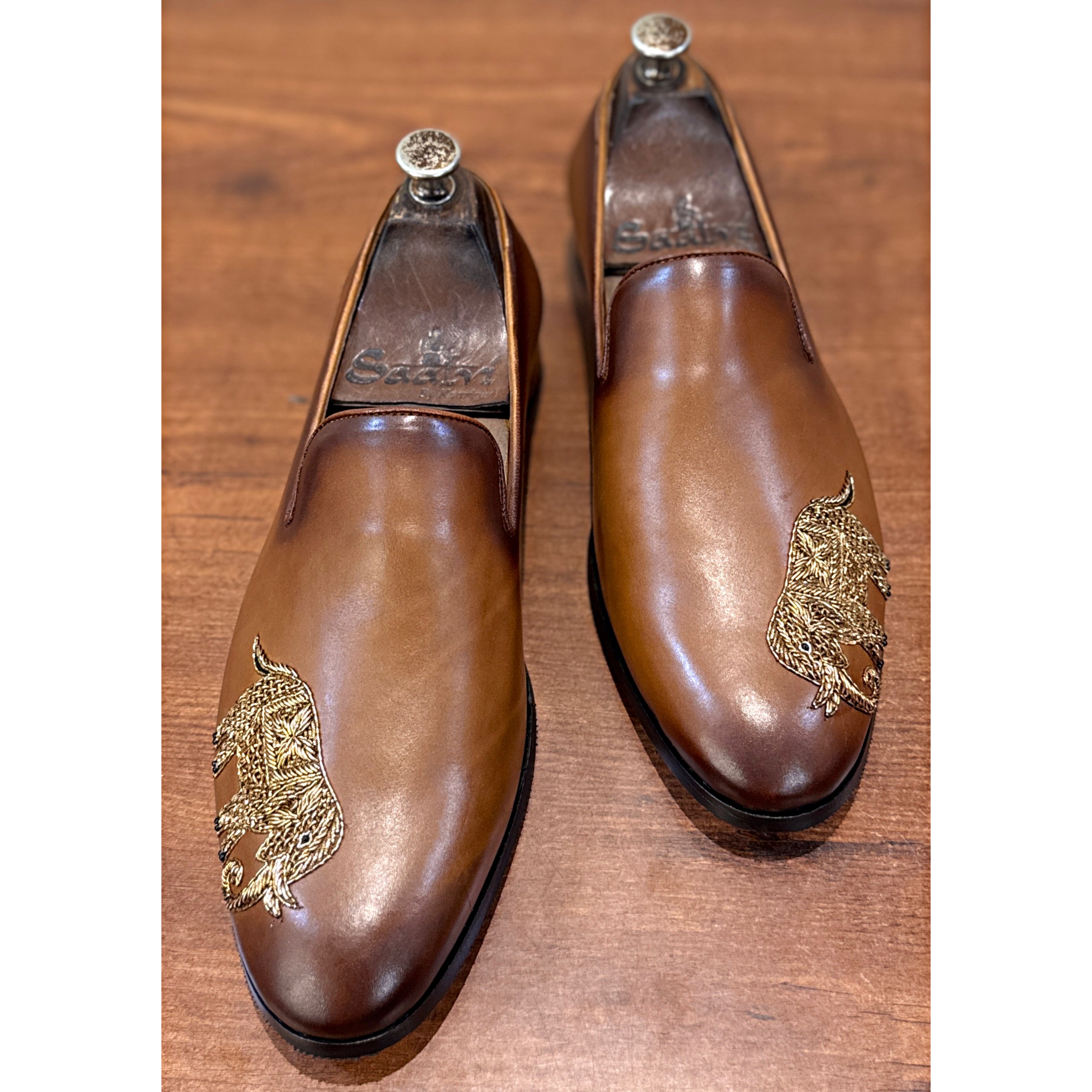Royal Tusker Embroidered Leather Loafers