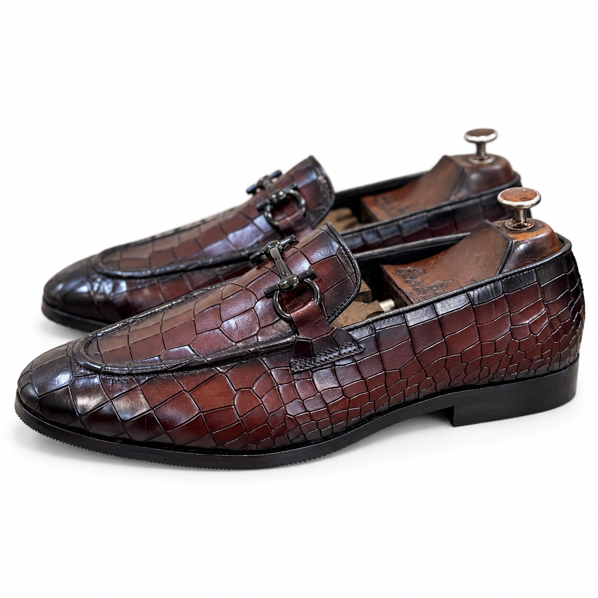 Dark Chocolate Croc Horsebit Loafers