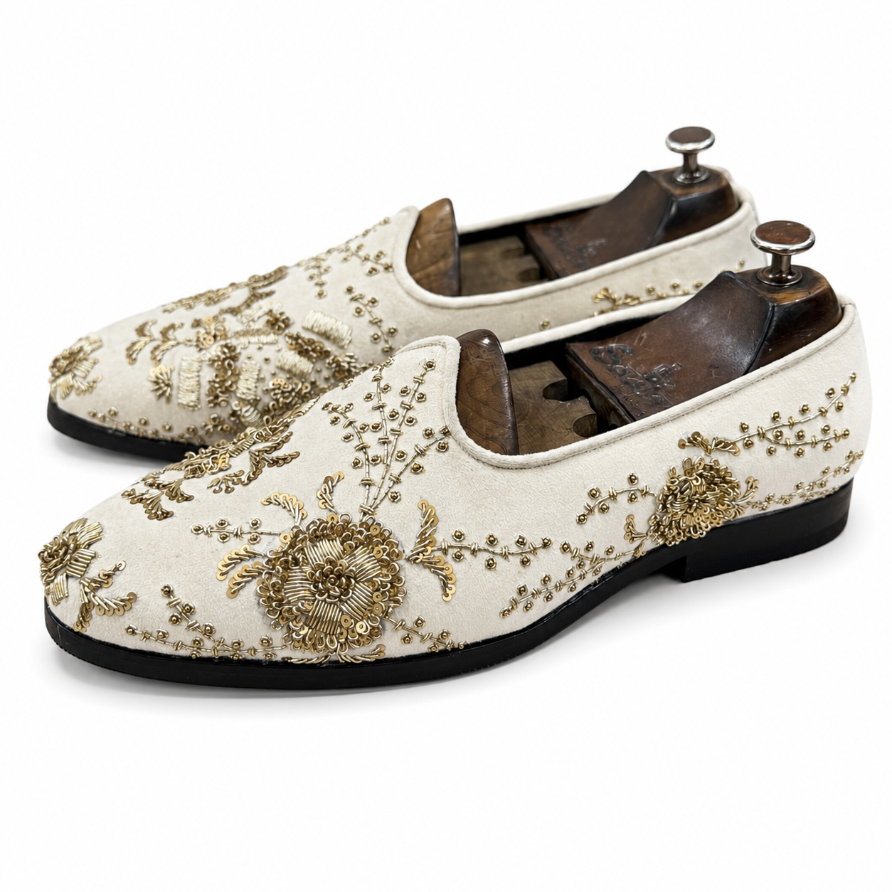 Off White Velvet Gold Zardosi Embroidery