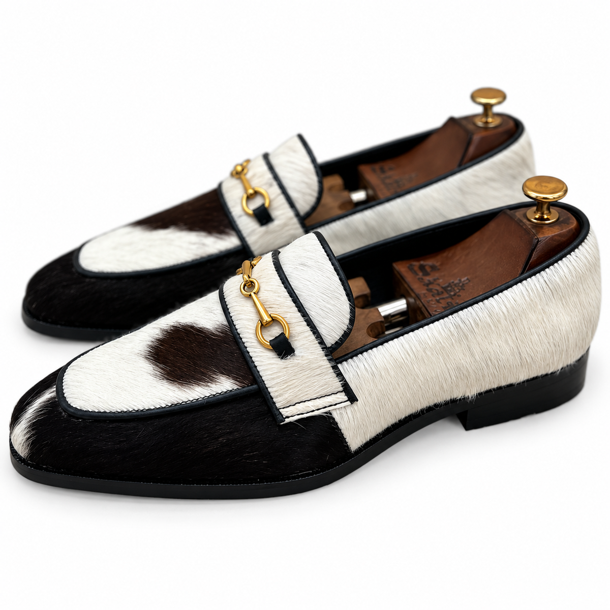 Monochrome Hair-On Leather Horsebit Loafers