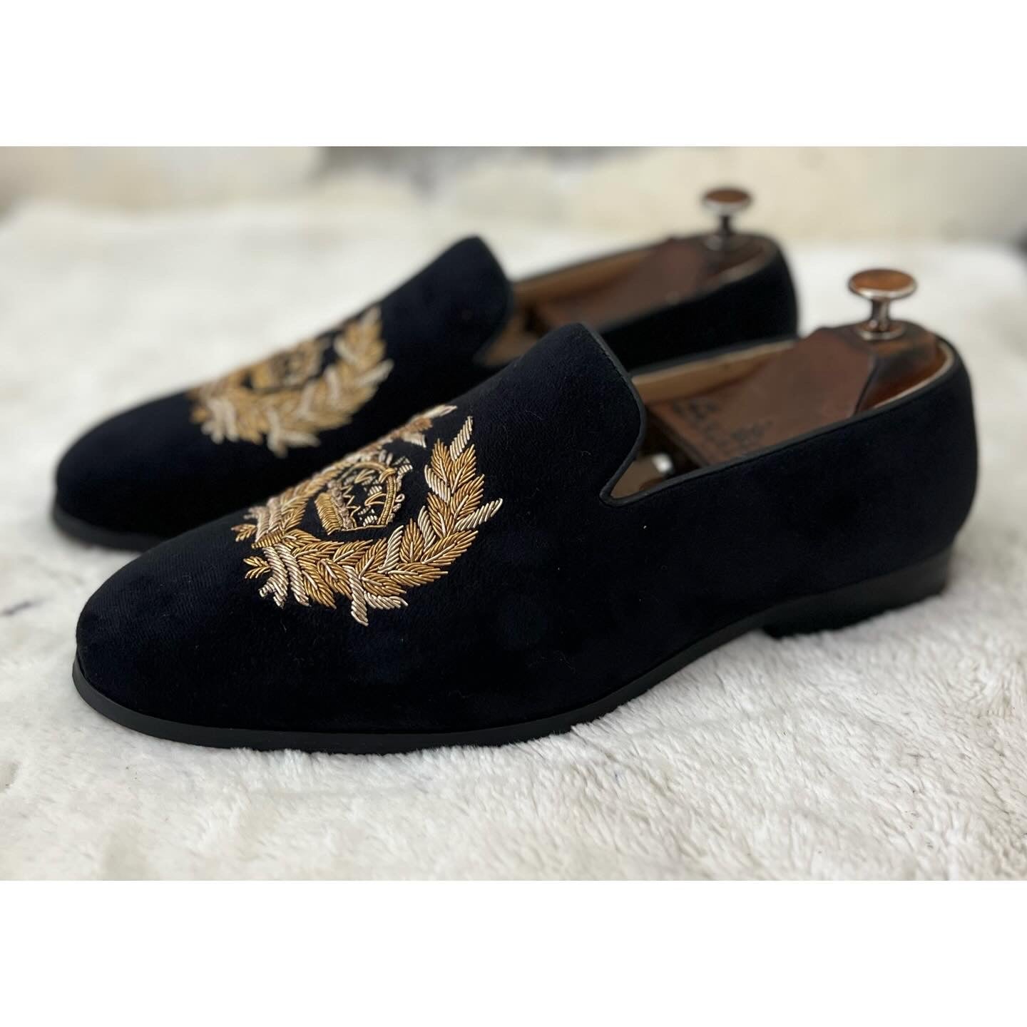 Black Crown Embroidery Slipons