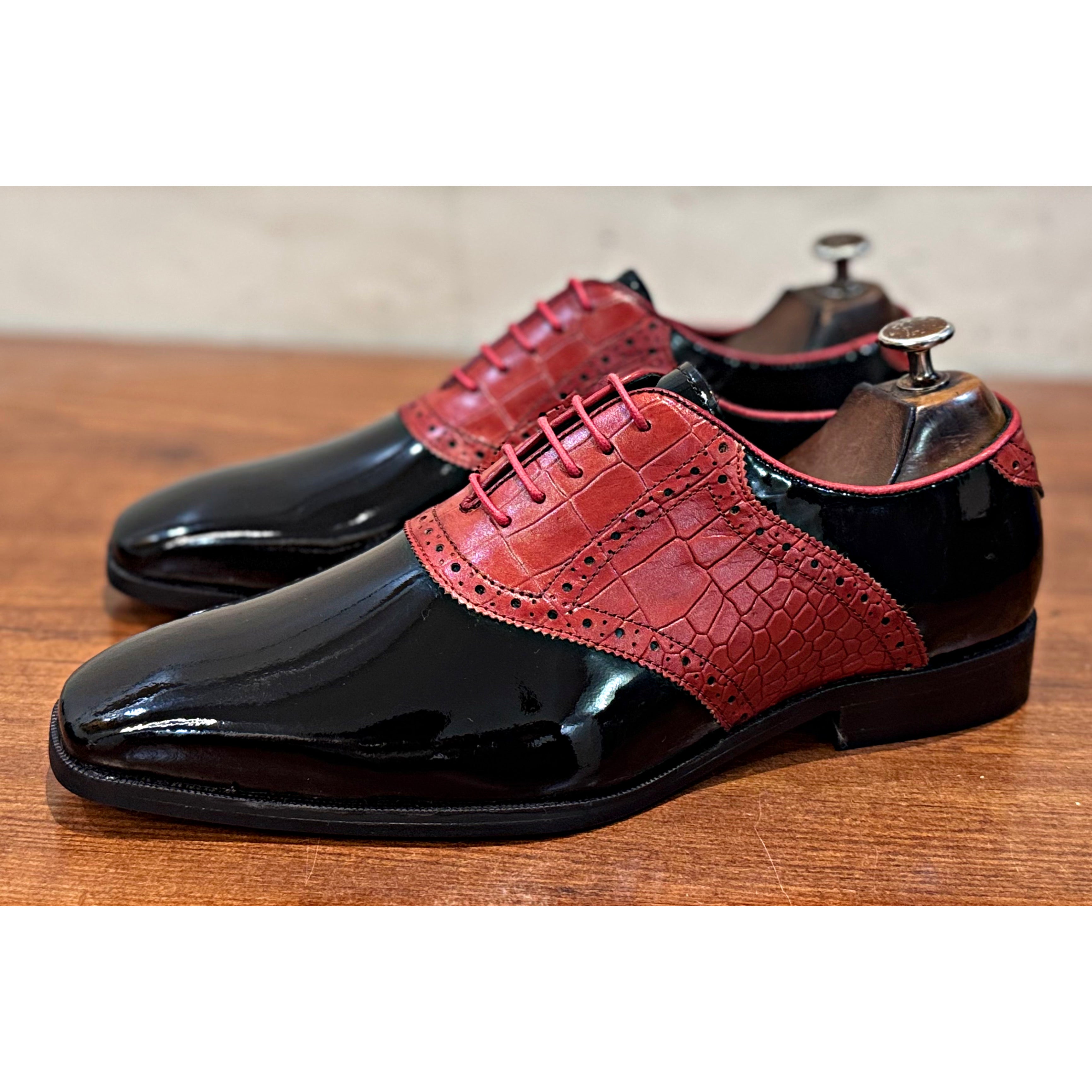 Black Patent Oxfords Red Croco