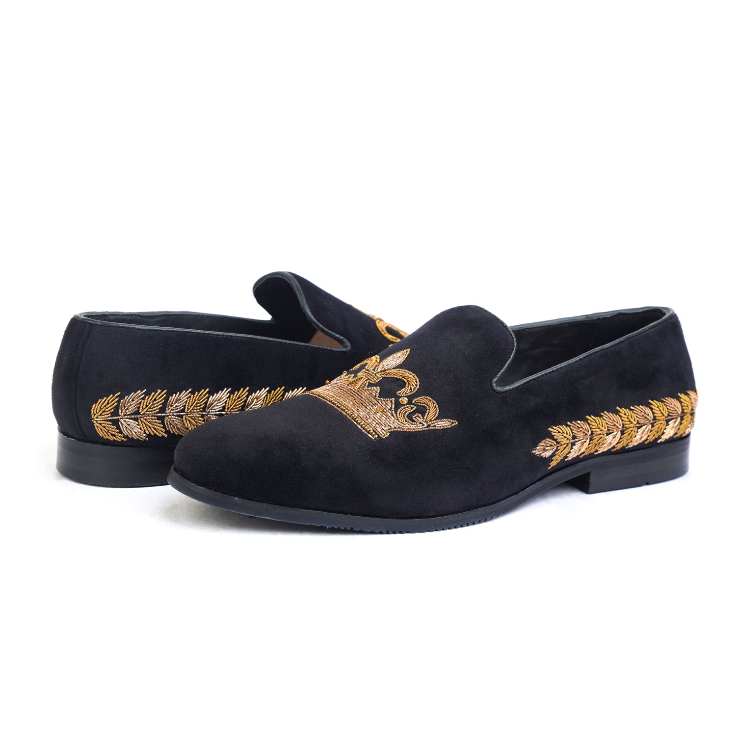 Crown & Leaf Hand Embroidery Slipon