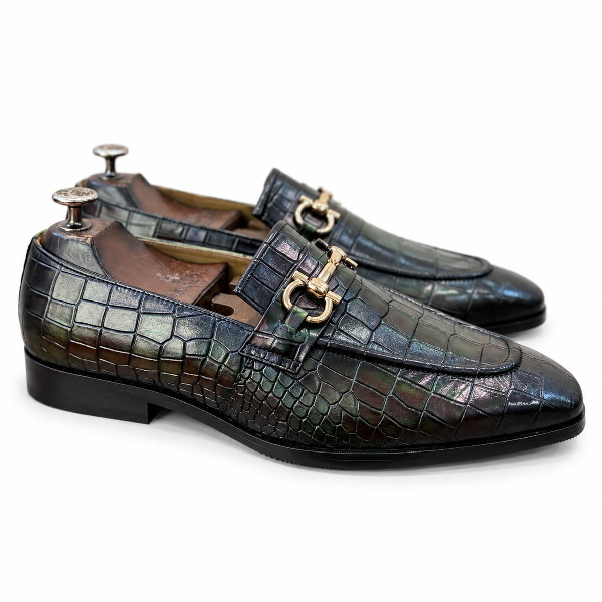 Emerald Noir Croco Horsebit Loafers
