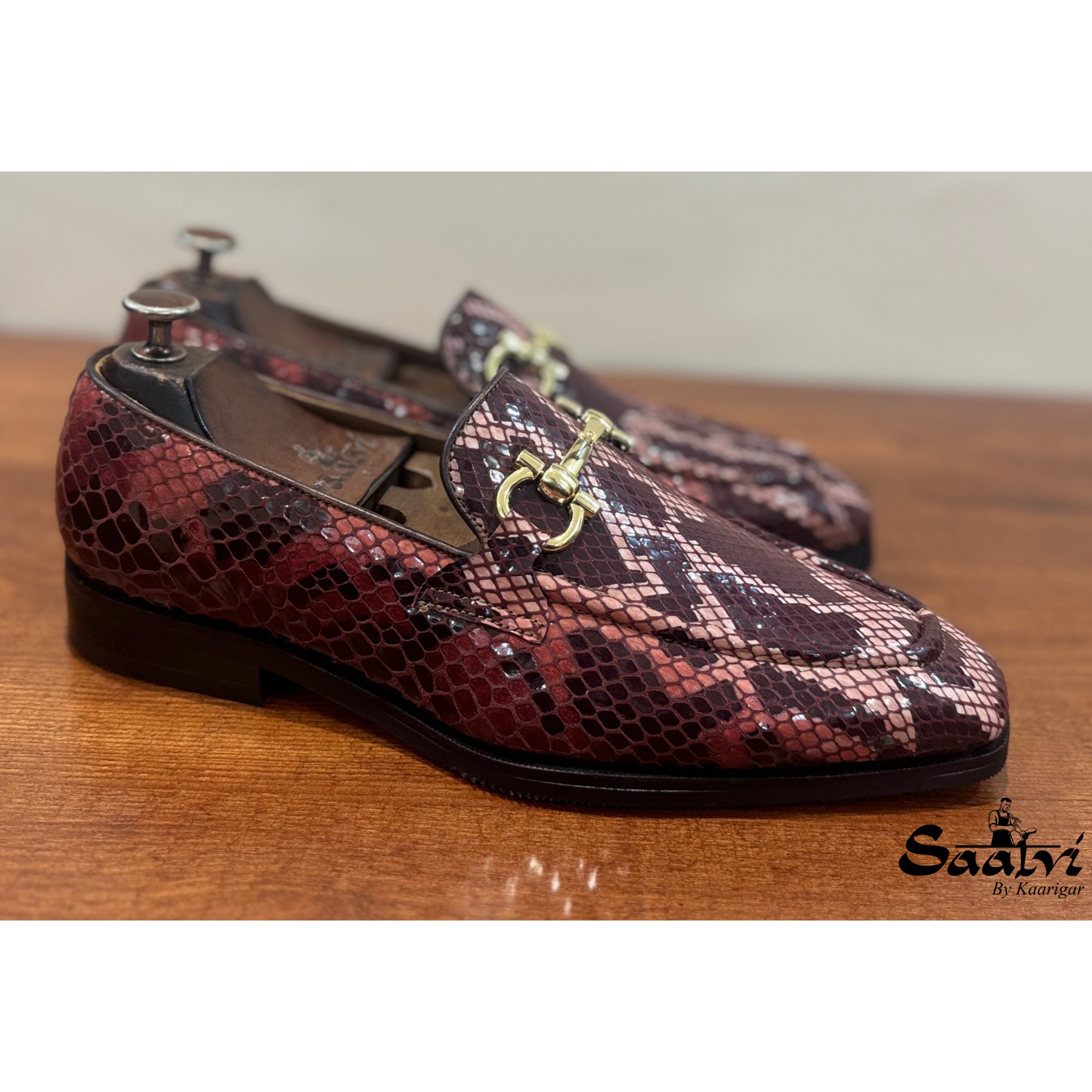 Saalvi Ellis Red Snake Print Loafers