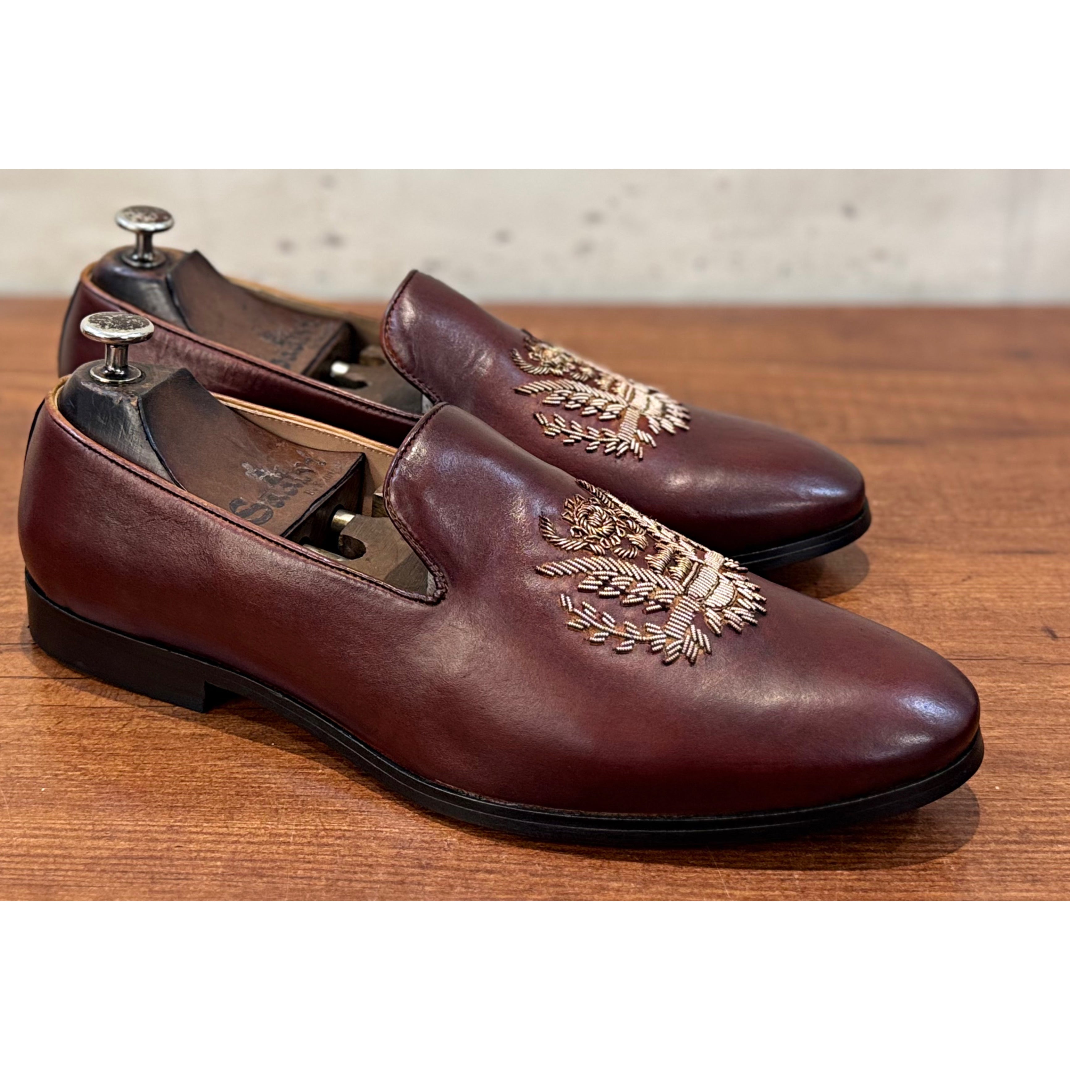 Eagle Brown Hand Zardosi Embroidery Slipon