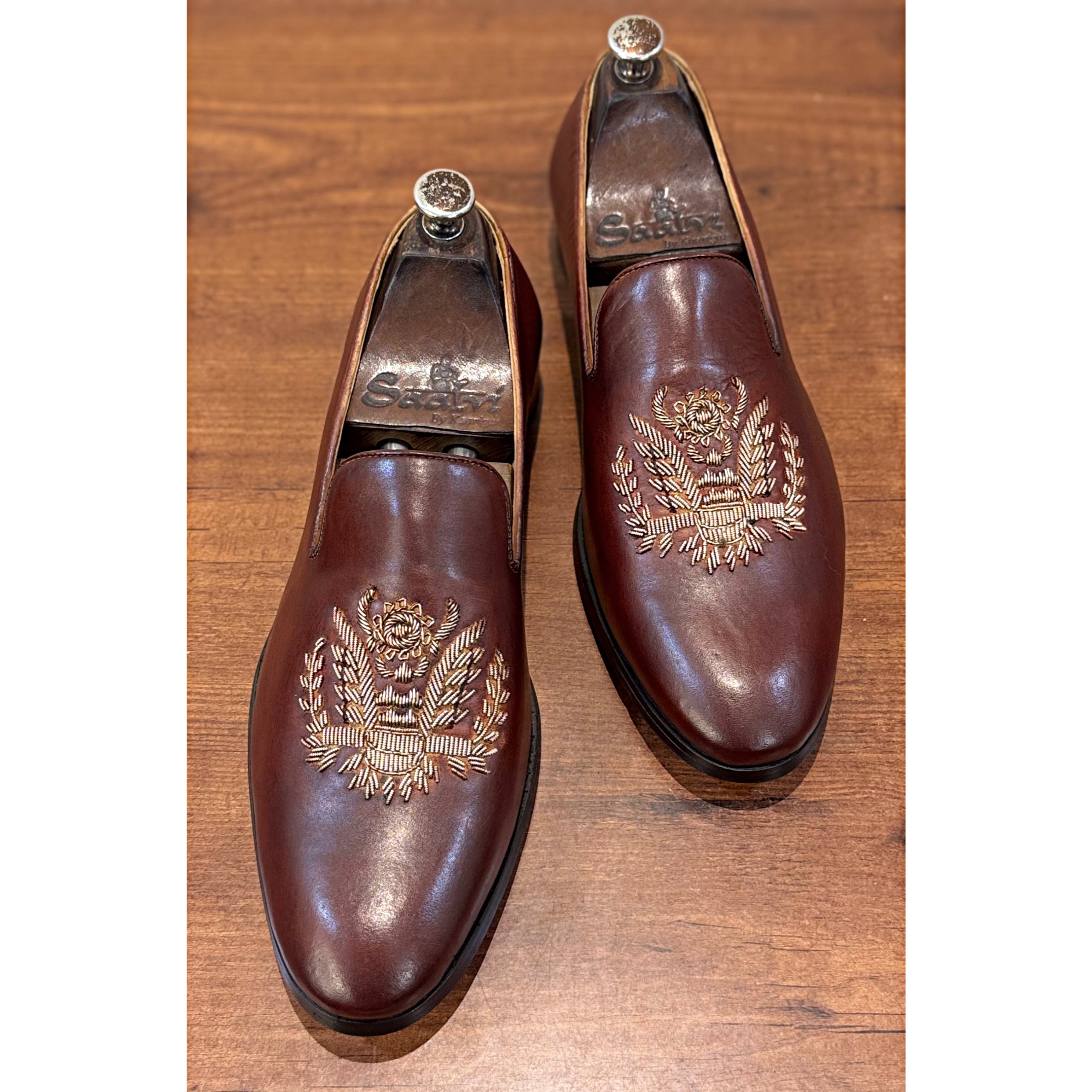Eagle Brown Hand Zardosi Embroidery Slipon