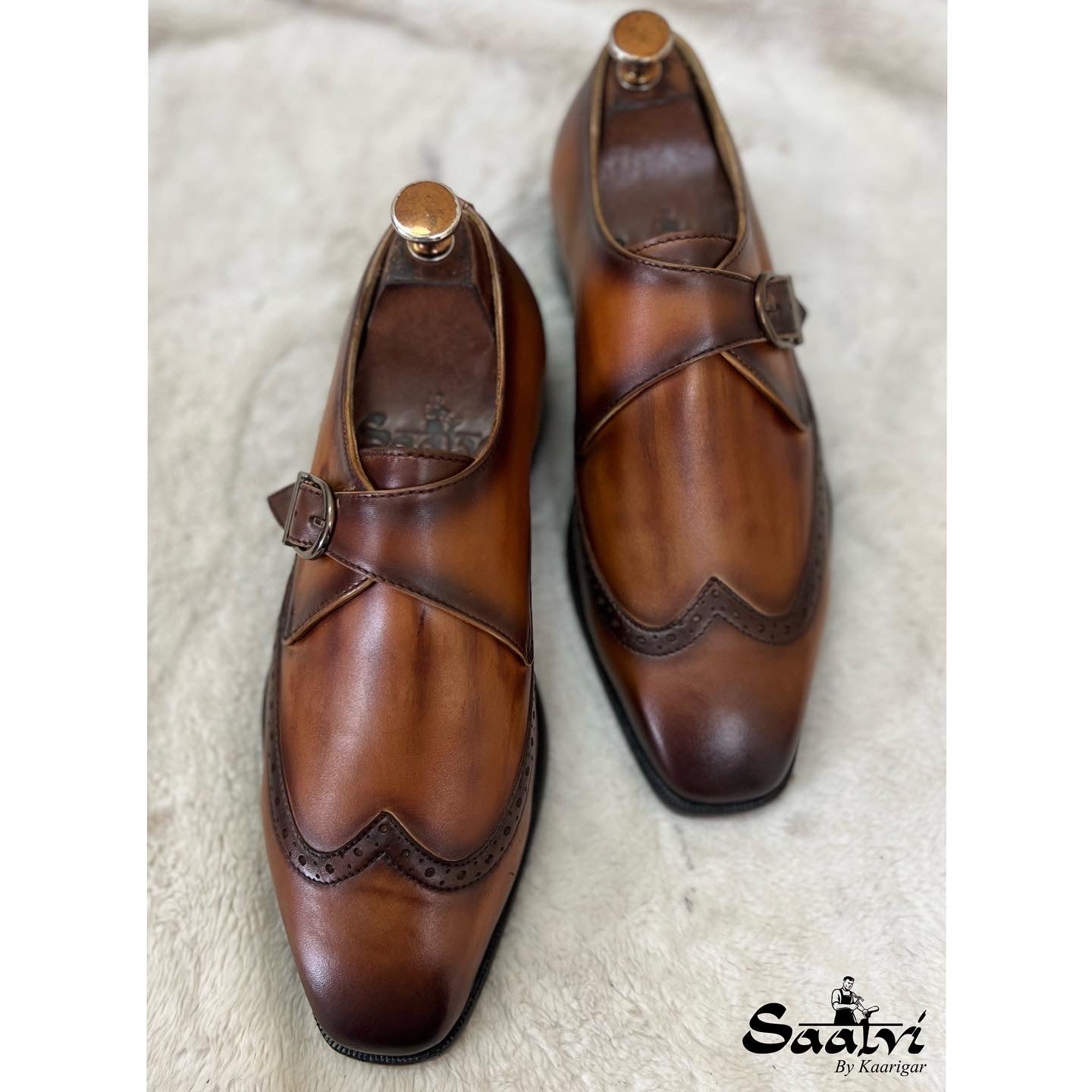 Single Monk Strap Tan Hand Patina