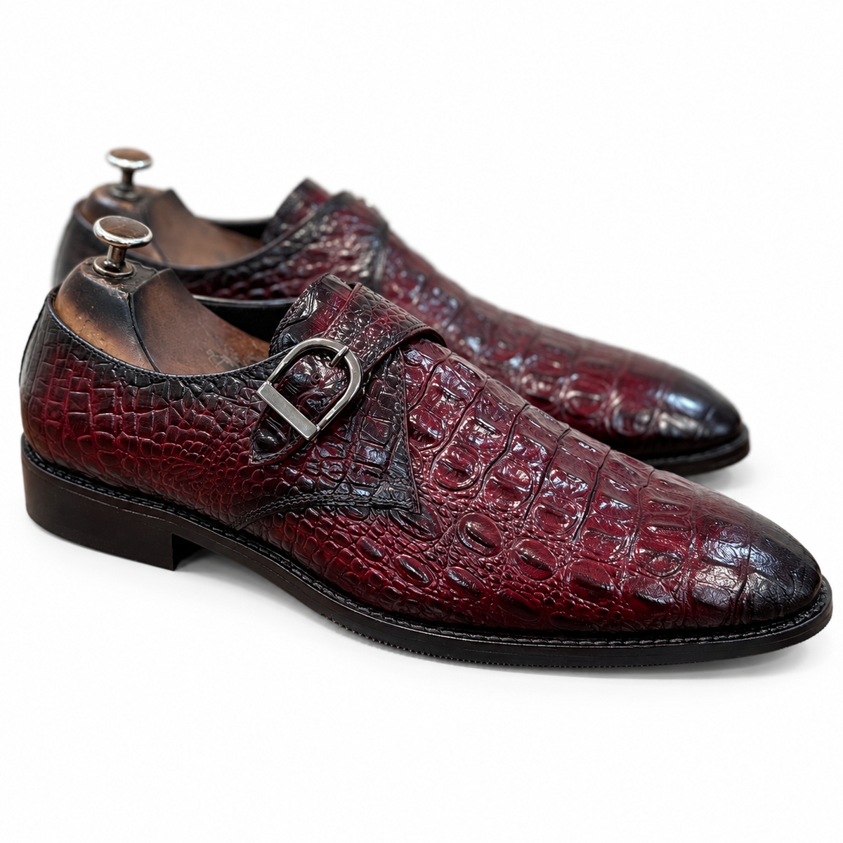 Wine Croco Monk Straps