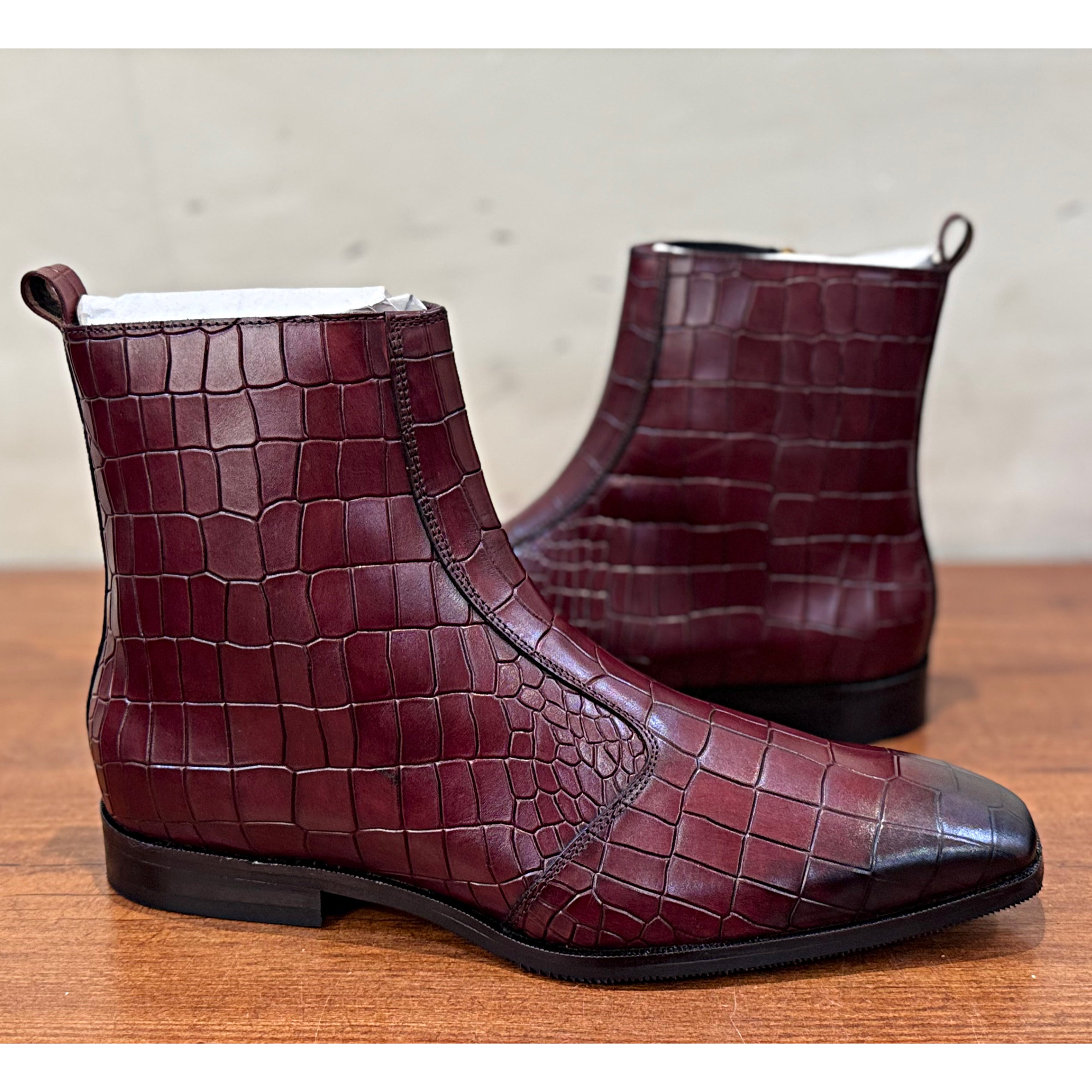 Croco Boots Bordo Hand Patina