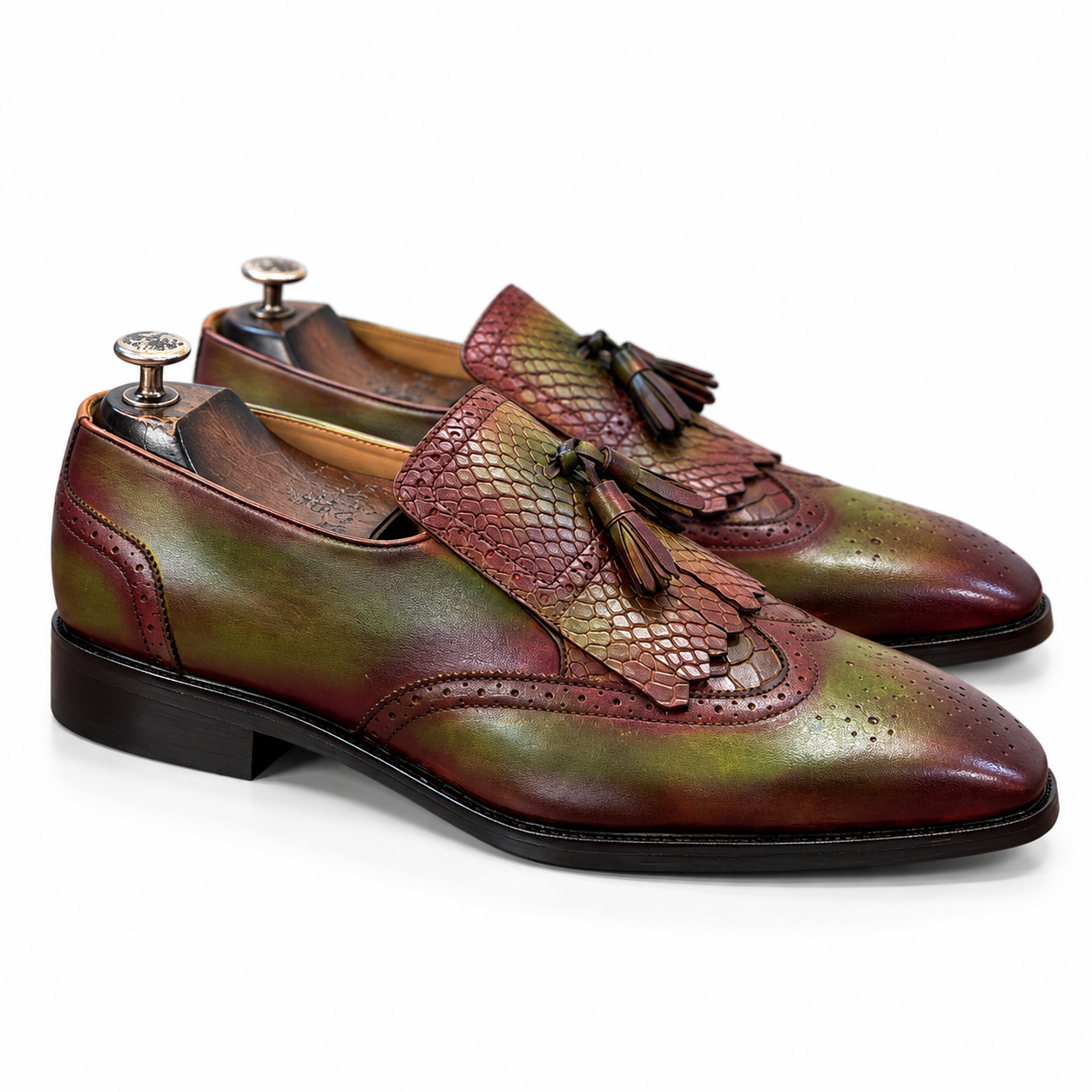 Burgundy Olive Kiltie Tassel Loafers