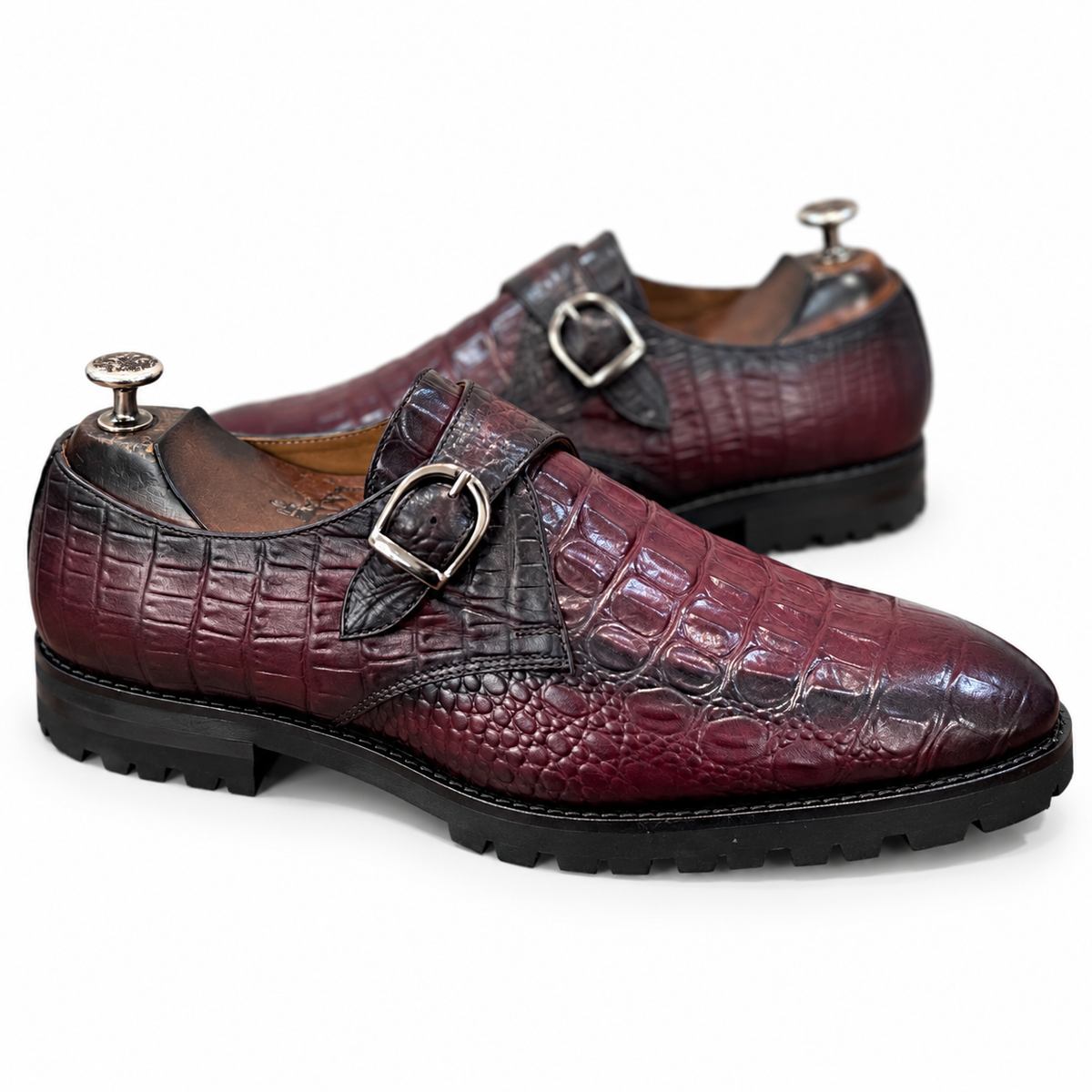 Bordeaux Croc-Embossed Monk Strap