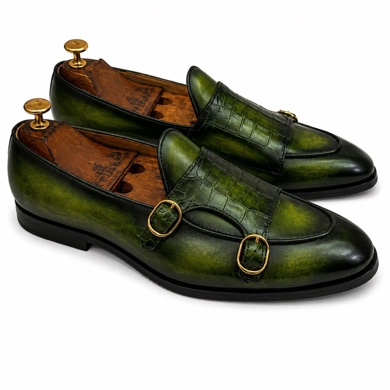Royal Emerald Croco Double Monk Loafers
