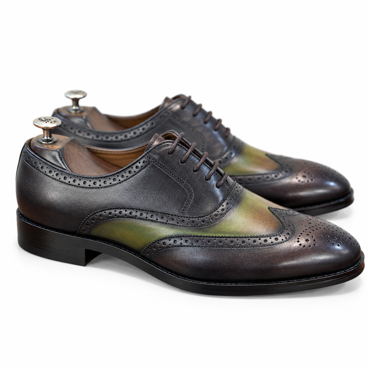 Olive Noir Two-Tone Wingtip Oxfords