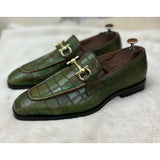 Green Crocodile Loafers With Buckle