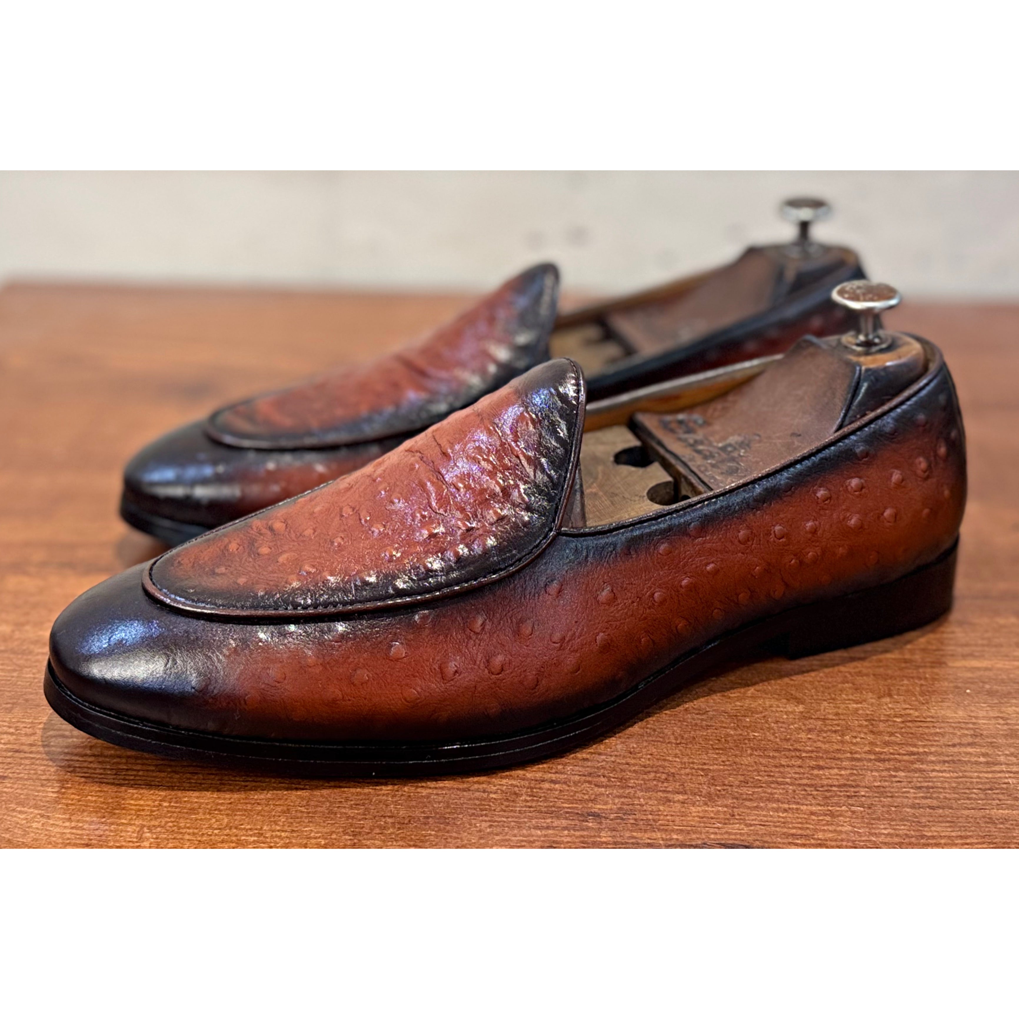 Belgian Loafers Ostrich Embossed Tan