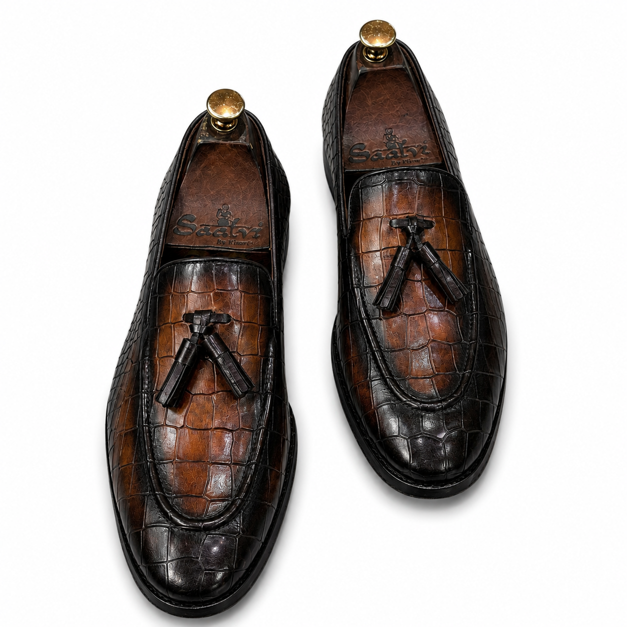 Espresso Monarch Croc Tassel Loafers