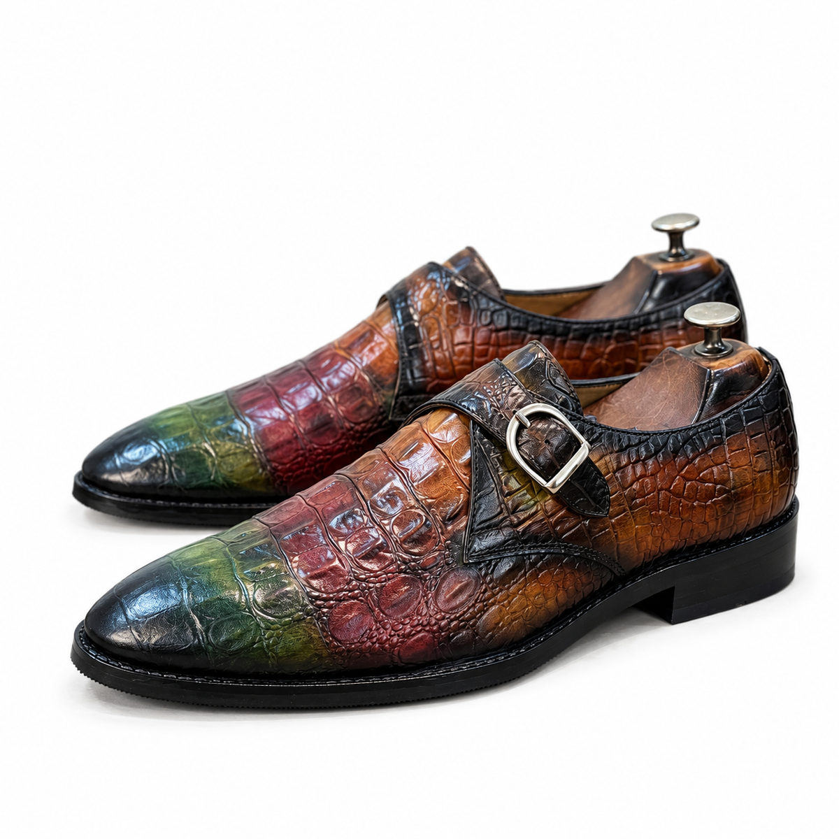 Regent Spectrum Croco Double Monk Strap Shoes
