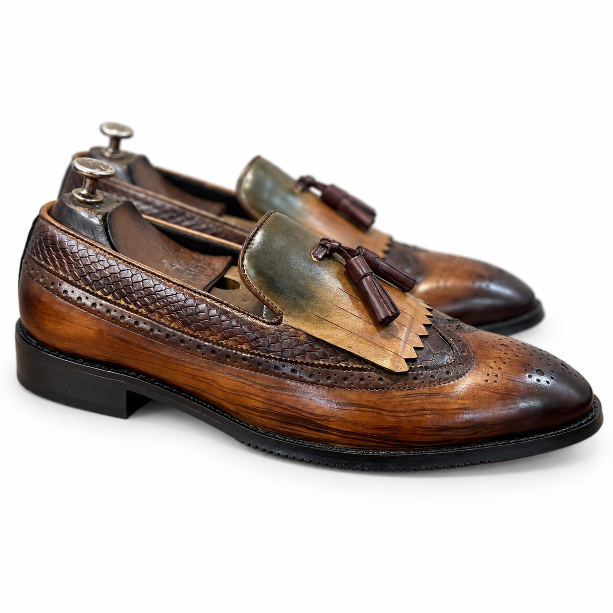 Cognac Heritage Croco Tassel Loafers