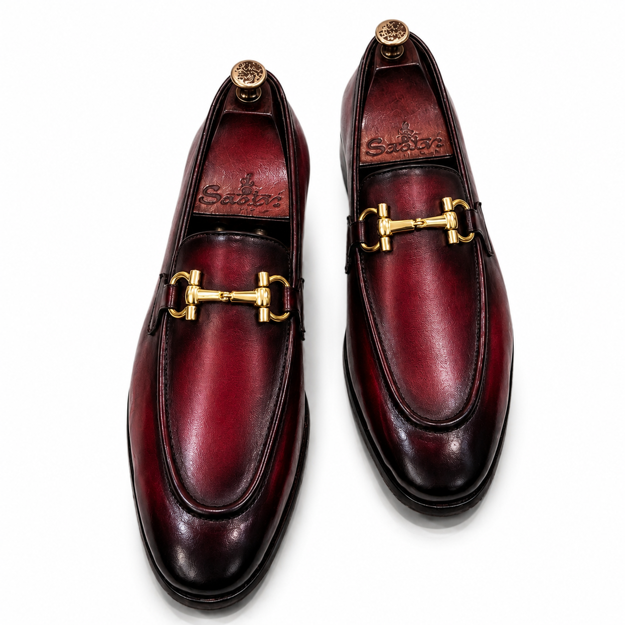Bordeaux Gold Horsebit Leather Loafers