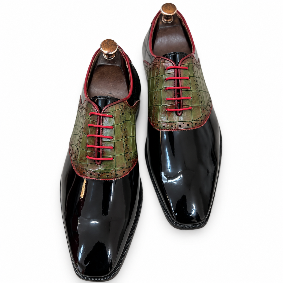 Noir Rouge Croco Patina Oxfords