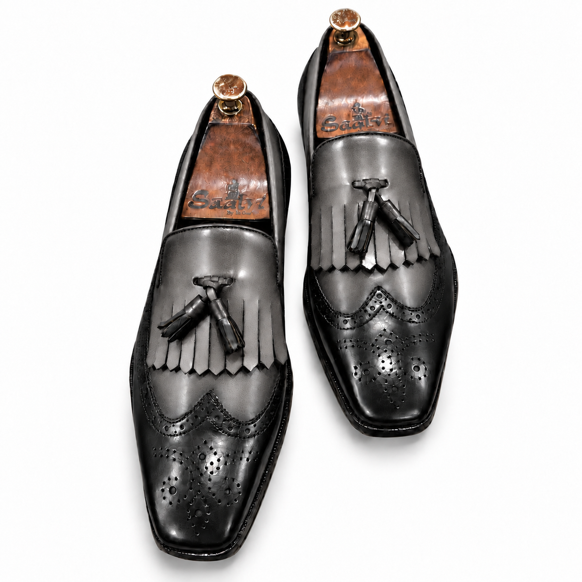 Silver Noir Kiltie Tassel Loafers