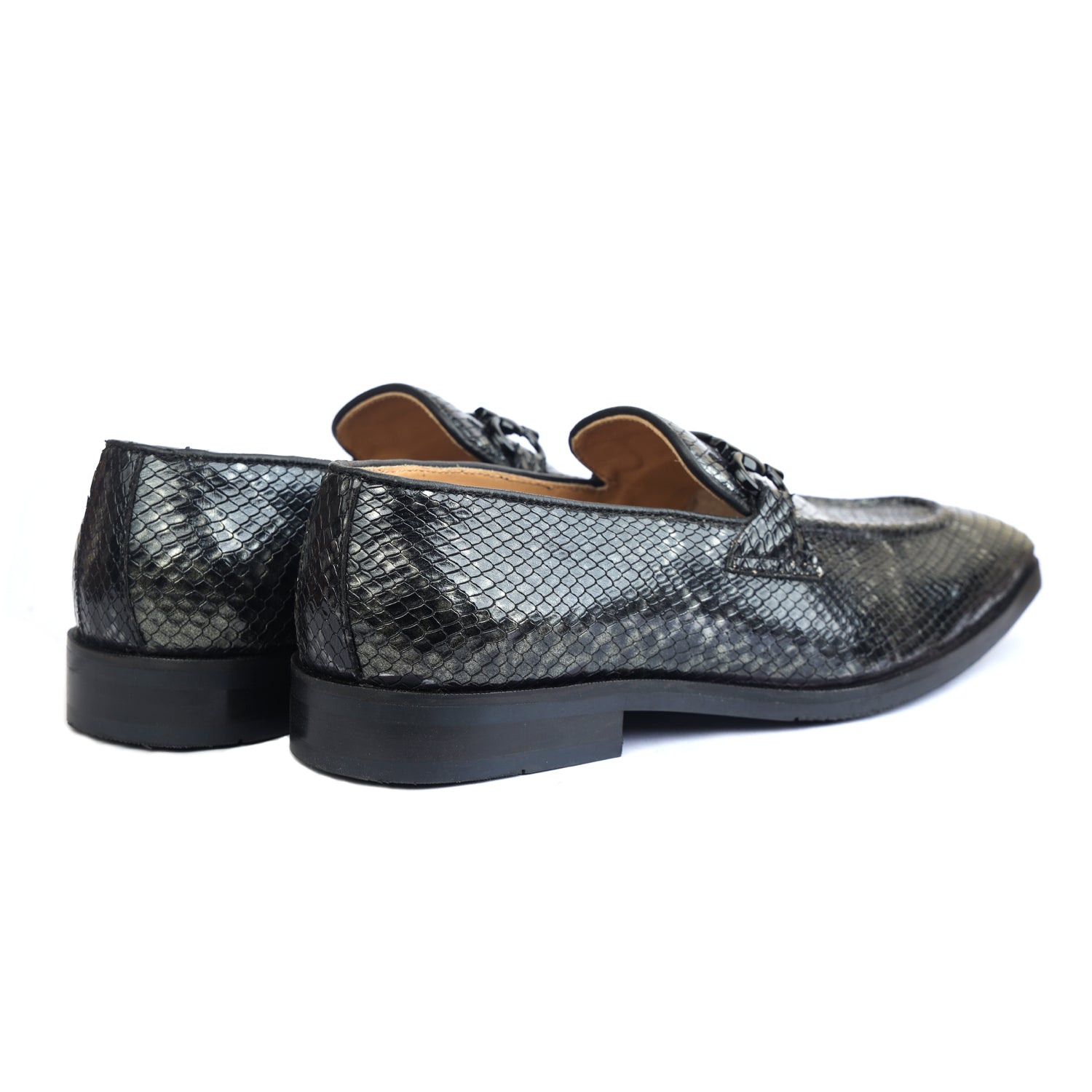 Black Snake Embossed Loafers