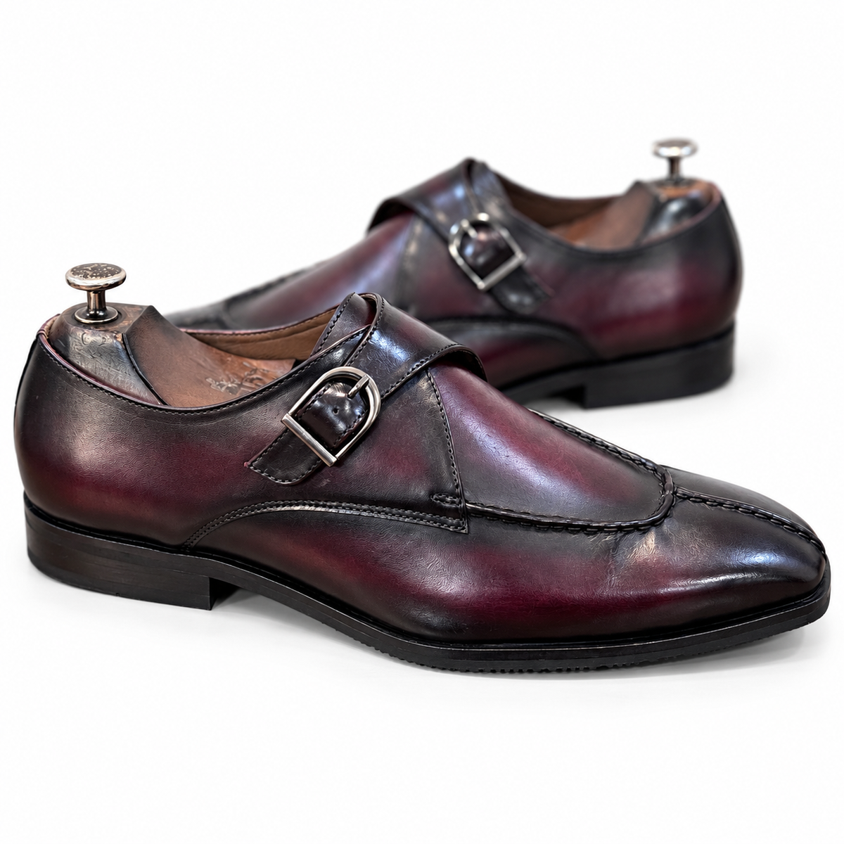 Bordeaux Noir Patina Single Monk Shoes