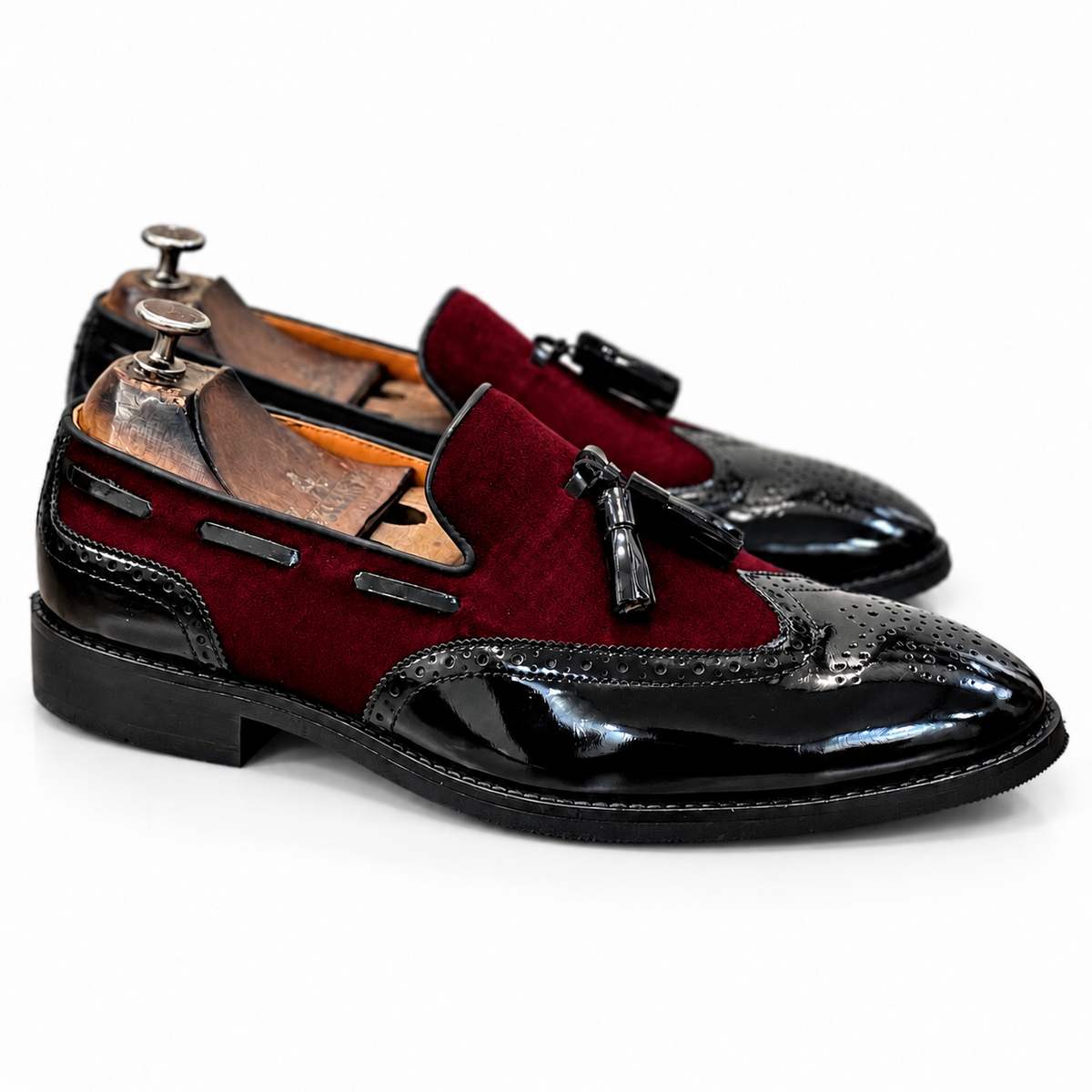 Bordeaux Noir Textured Wingtip Tassel Loafers