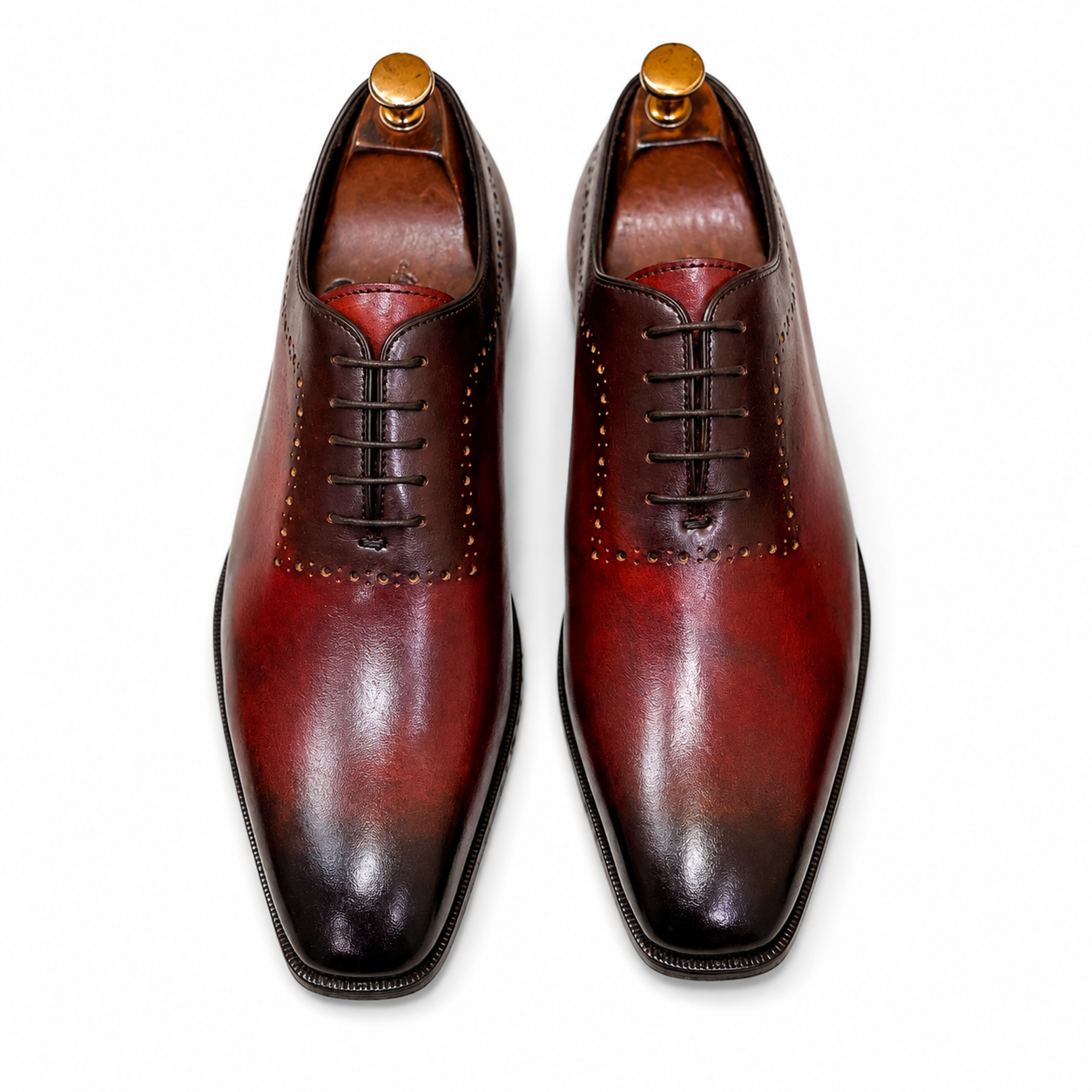 Hand-Finished Burgundy Leather Brogue Oxford Shoes