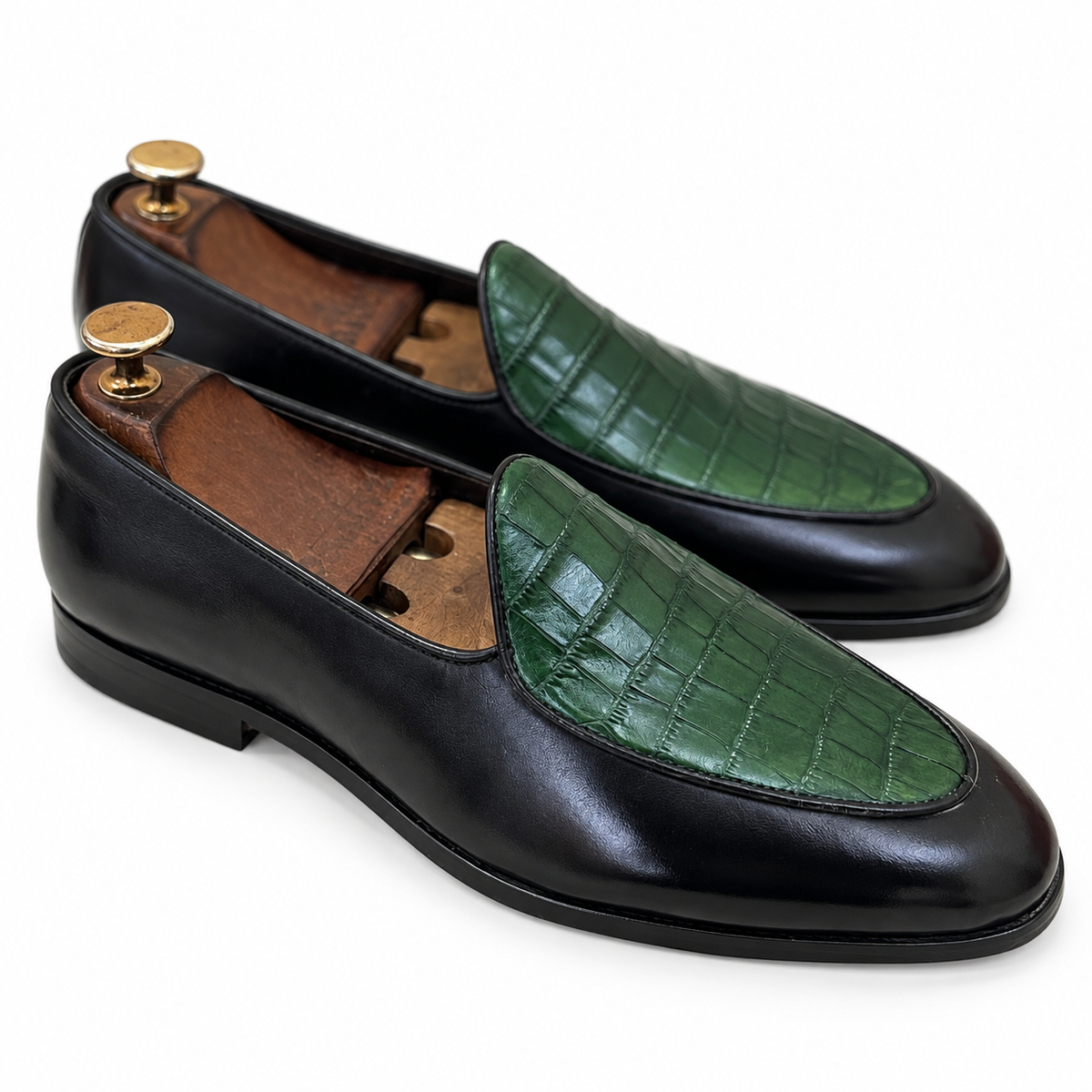 Emerald Croco Belgian Loafers